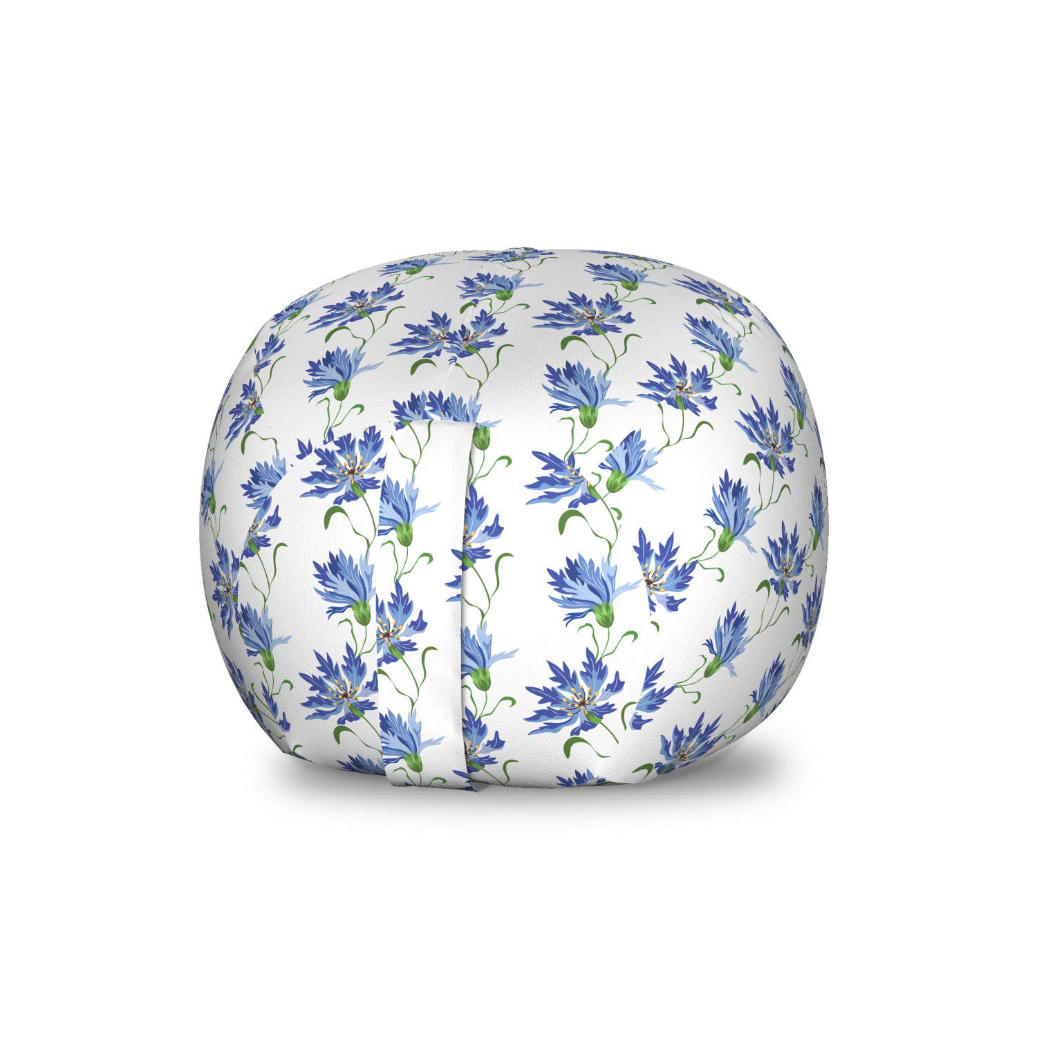 Ambesonne Floral Storage Toy Bag Chair - Washable Stuffed Animal Organizer with Blooming Cornflowers Pattern, Small Size in White & Sky Blue | Perfect for Kids' Room, Nursery, and Playroom Organization