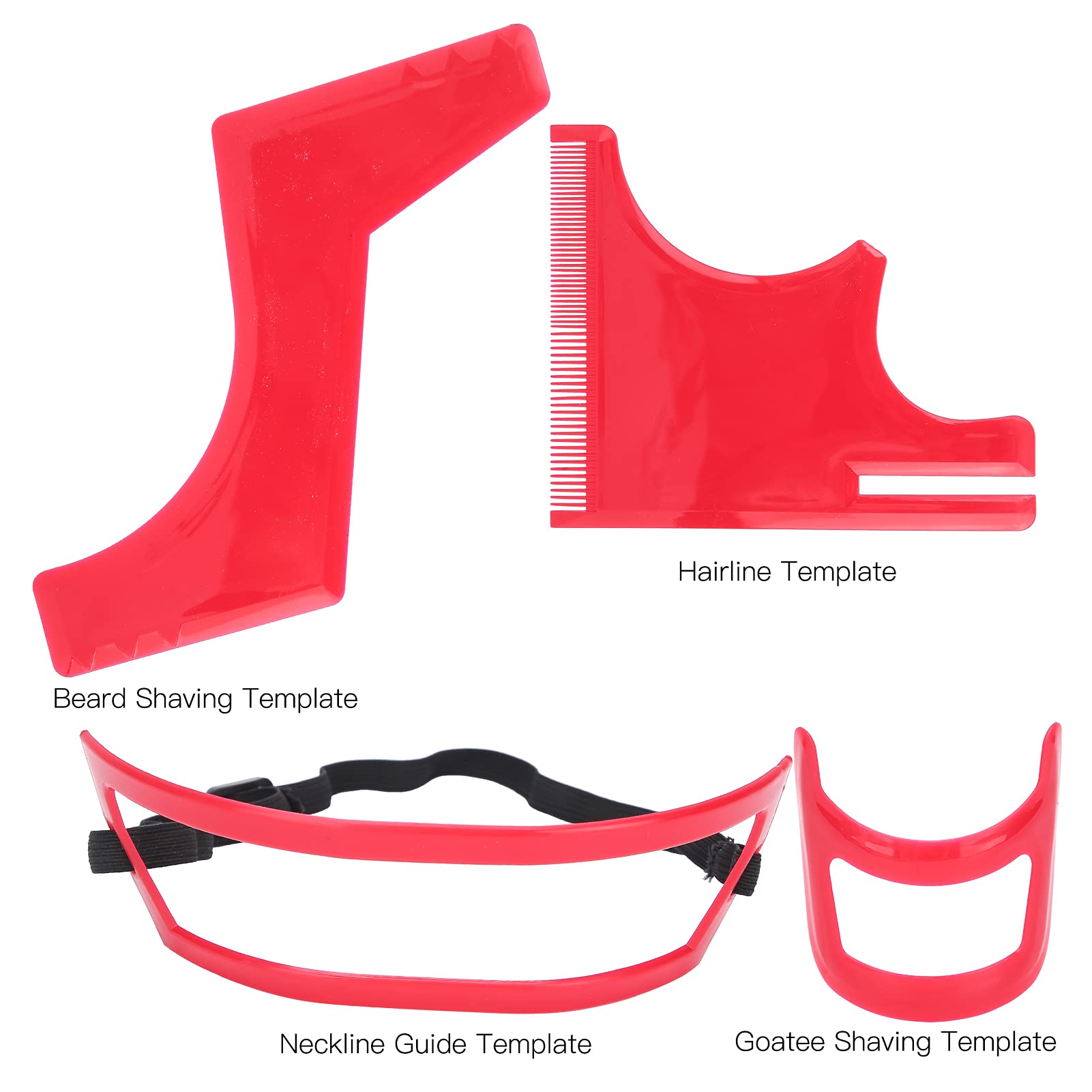 Professional Beard Shaping Tool Kit - 4pcs Beard Styling & Grooming Templates for Precise Hairline Cutting & Shaving | Perfect for Barbershop & Home Grooming | Durable Red Plastic Beard Template Set