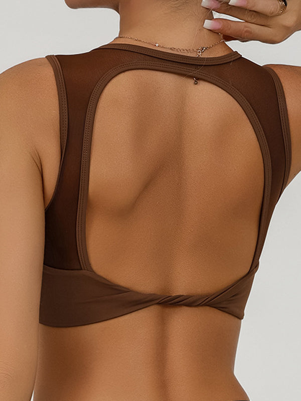 ZASUWA Women's Solid Color Hollow Out Mesh Sports Bra - Breathable Workout Top for Yoga, Running & Gym