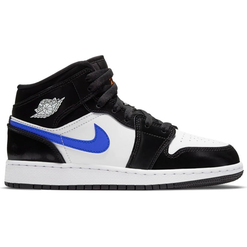Air Jordan 1 Mid GS Sneakers - Black/Racer Blue/Orange/White Basketball Shoes for Women & Girls - Perfect for Casual Wear, Street Style & Court Performance