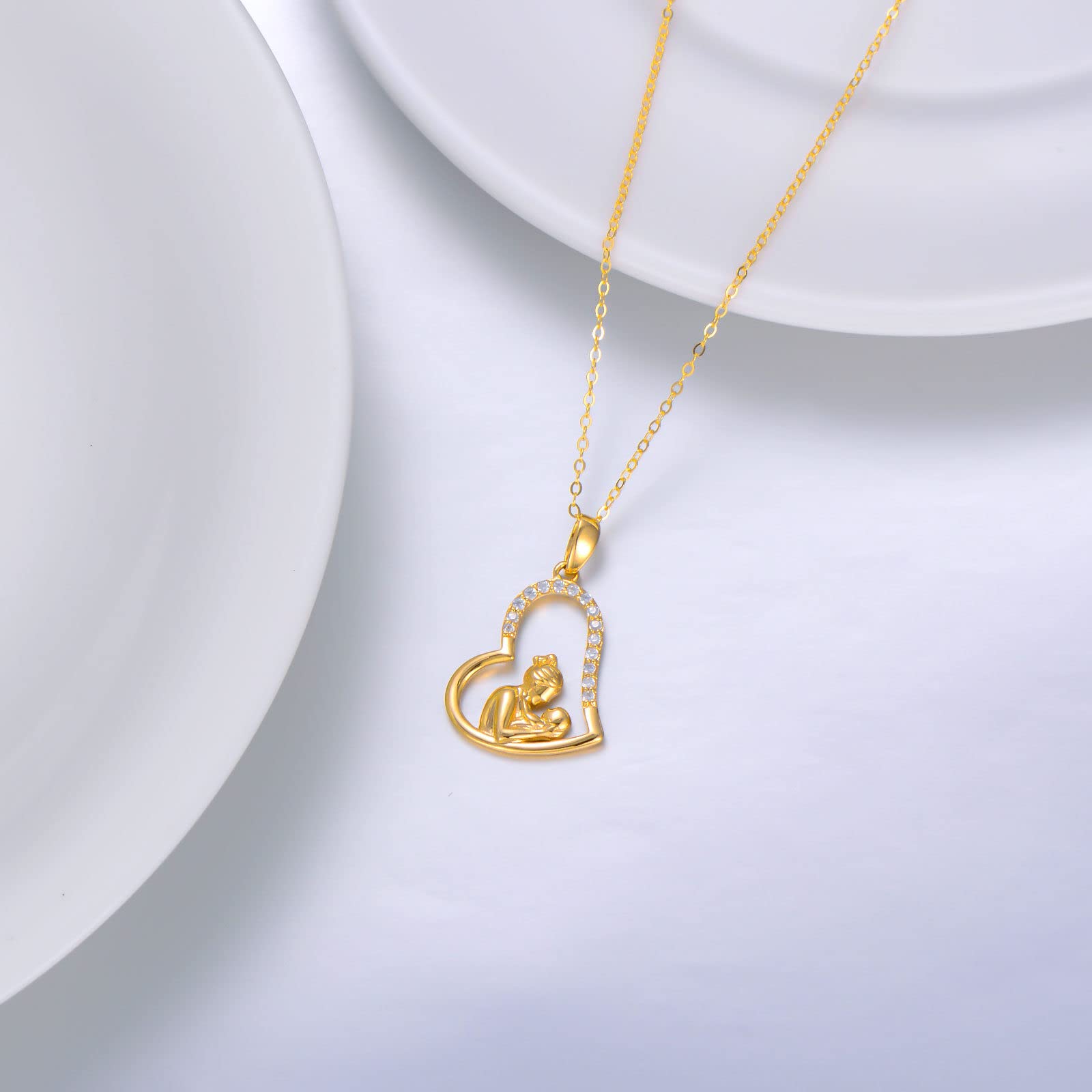 14K Solid Gold Mom Necklace for Women - Heart Pendant Mother Daughter Jewelry Gift for Mother's Day, Birthday & Anniversary | Elegant Everyday Wear & Special Occasion Gift