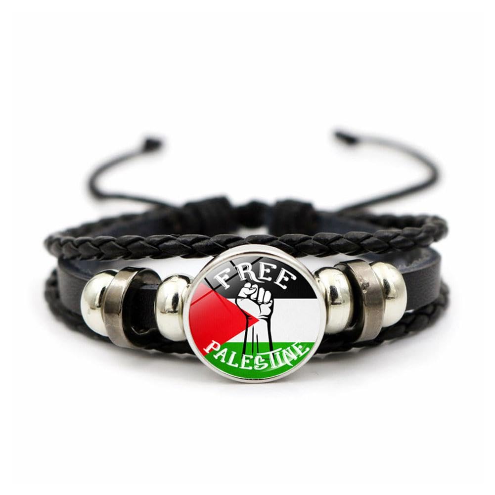 Free Palestine Bracelet - Adjustable Braided Leather Wristband with Palestine Flag Design | I Stand with Palestine Solidarity Wristband | Show Support for Gaza & Palestinian Cause | Perfect for Protests, Awareness Events & Daily Wear