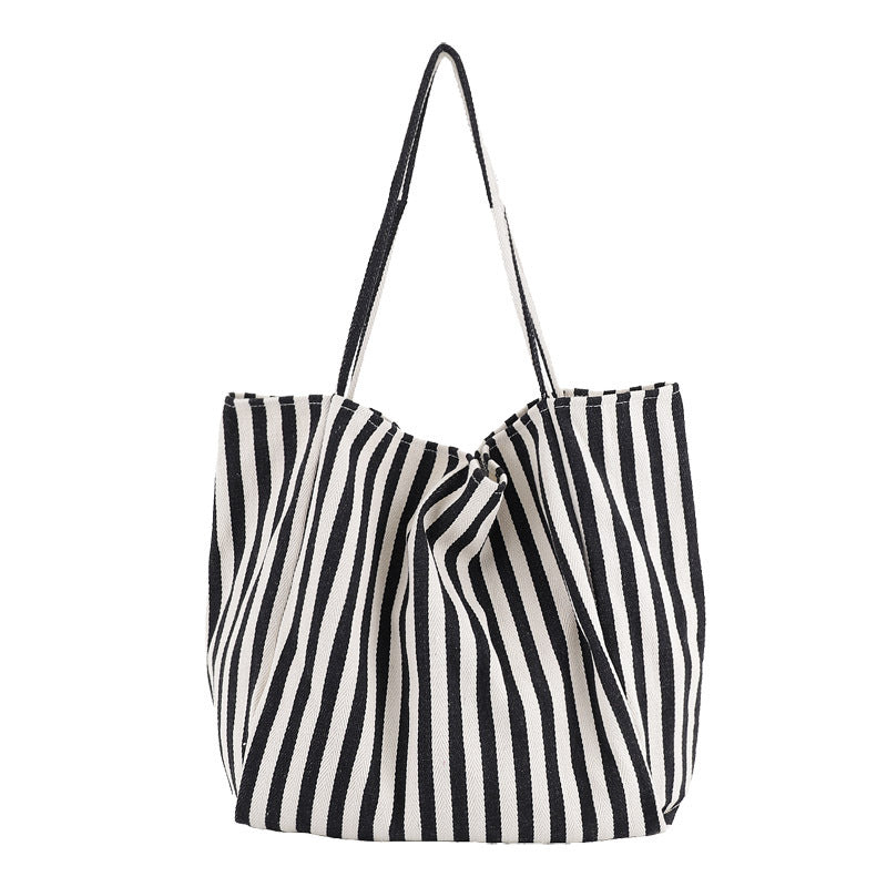 Stylish Striped Canvas Tote Bag for Women - Large Capacity Fashion Shoulder Bag - Durable Casual Shopping Tote - Perfect for Groceries, Beach Trips & Daily Essentials