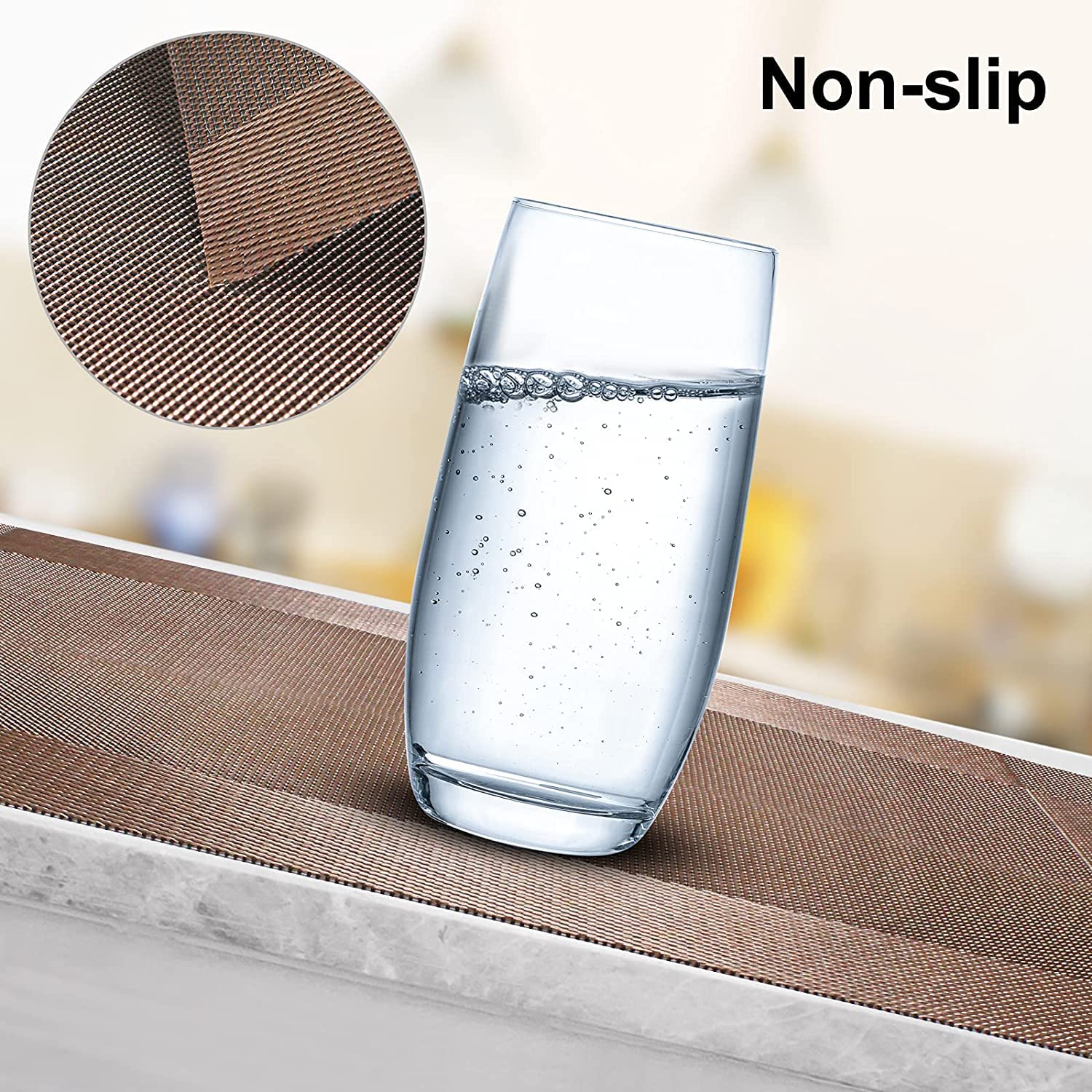 RoyalKart Coffee Brown PVC Vinyl Placemats Set with Table Runner - 6 Mats + 1 Runner - Stain & Heat Resistant, Reversible, Easy to Clean - Perfect for Dining Table, Kitchen, Restaurant & Home Decor