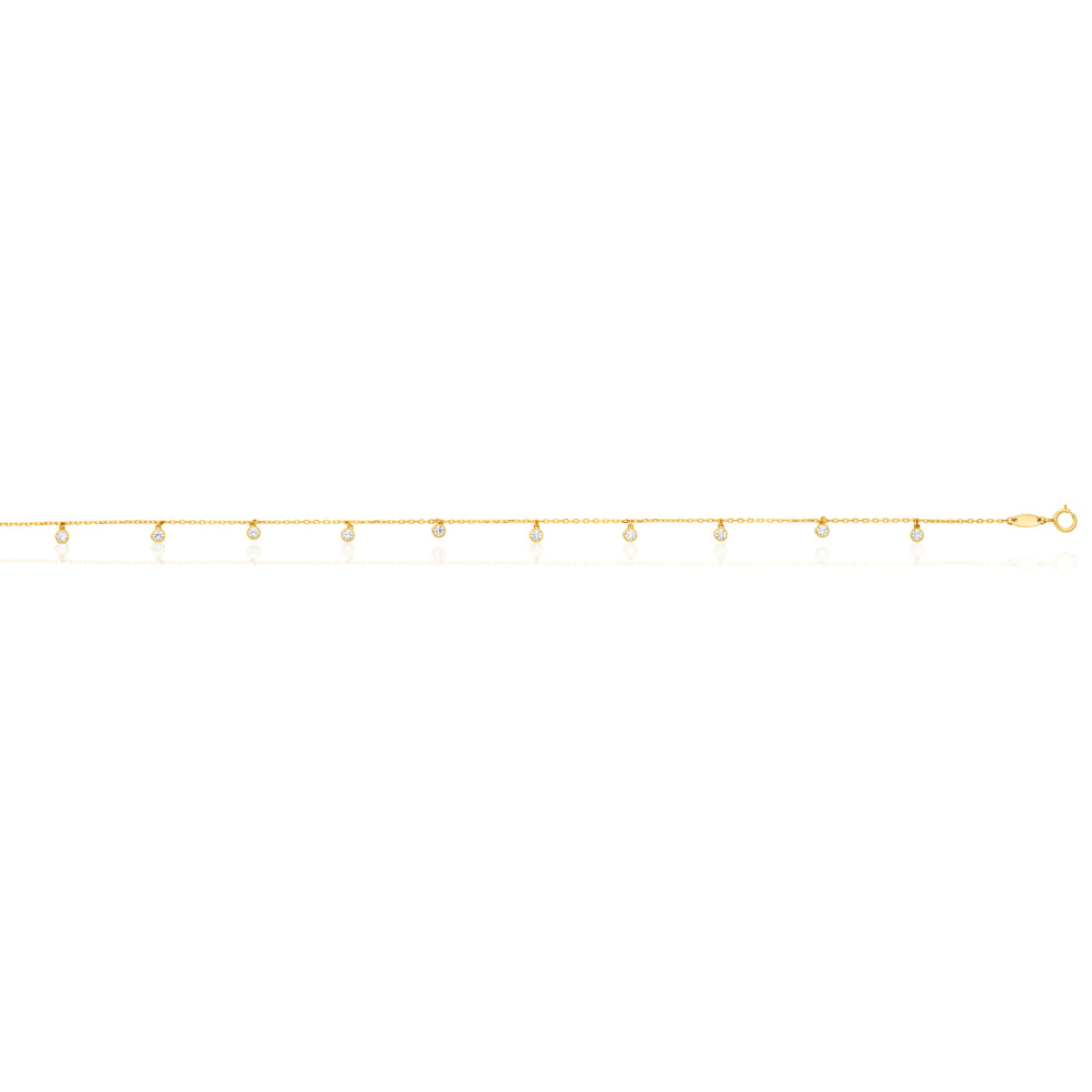 9ct Yellow Gold Anklet with Cubic Zirconias - Elegant Ankle Bracelet for Women, Perfect for Parties, Weddings & Everyday Wear