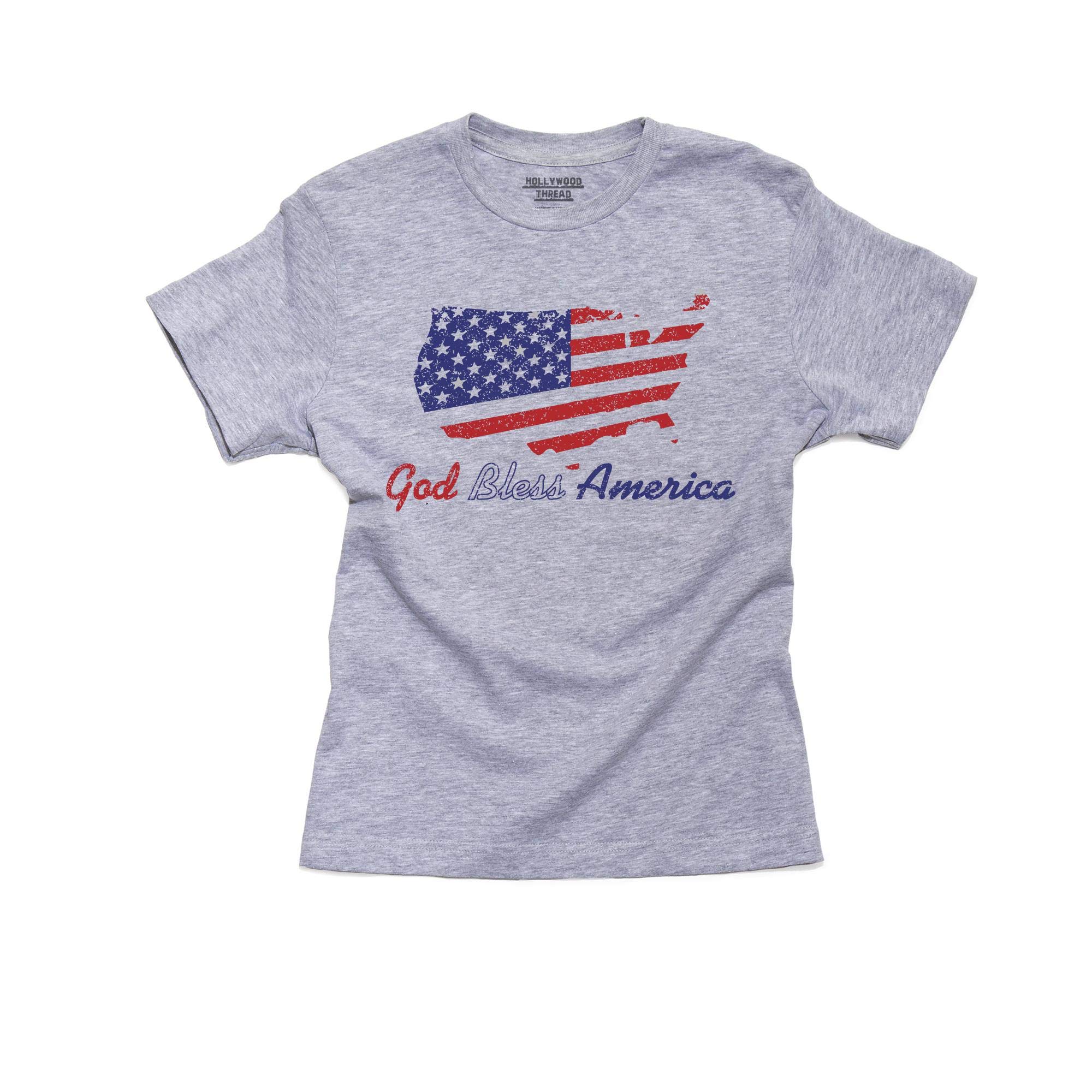 God Bless America Patriotic Cotton Youth T-Shirt - American Flag Design Comfortable Tee for Kids & Teens | Perfect for 4th of July, Memorial Day & School Spirit Events