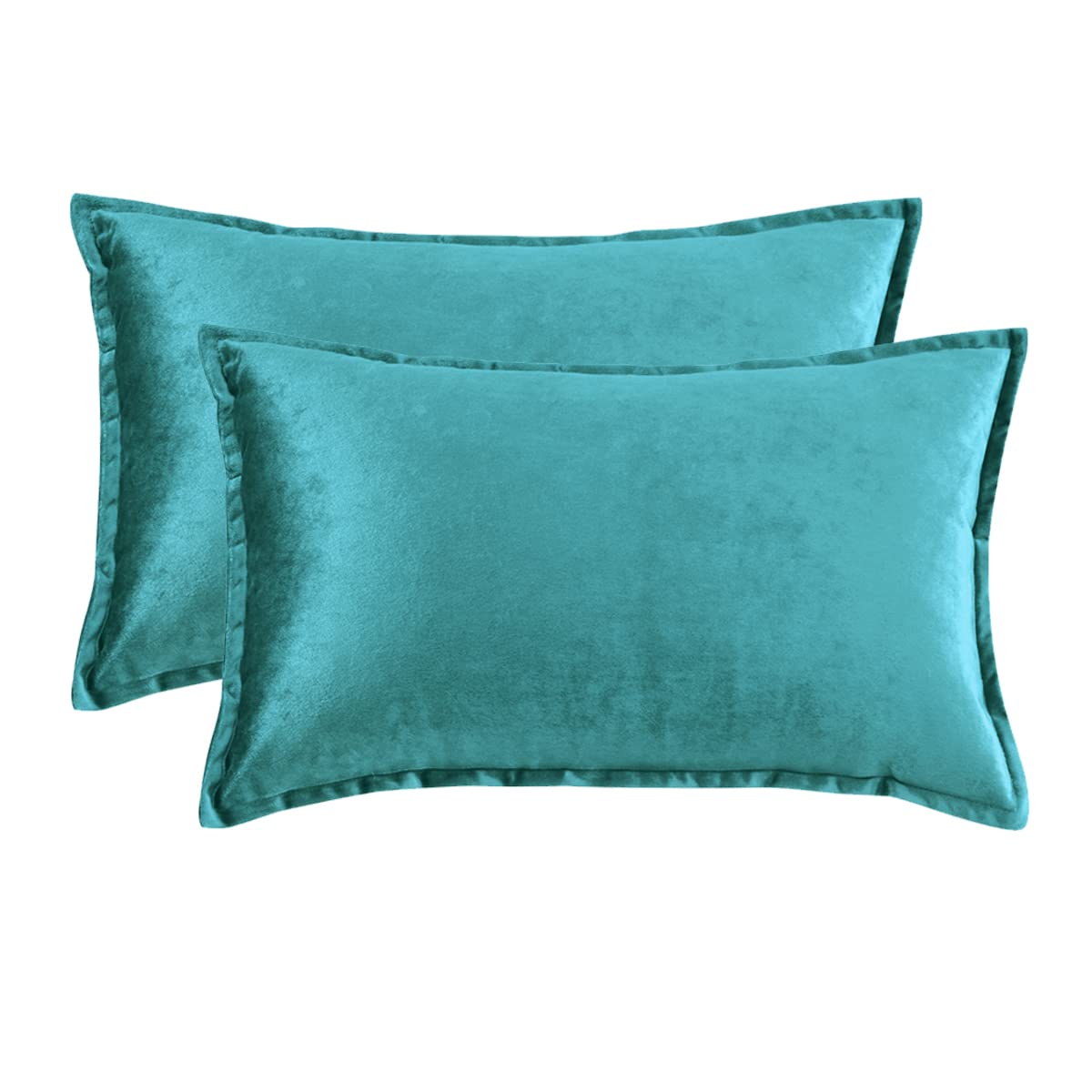 GIGIZAZA Velvet Lumbar Pillow Covers 12x20 Inches - Set of 2 Peacock Blue Decorative Throw Pillow Cases for Sofa, Couch & Bed - Perfect for Living Room, Bedroom & Home Decor