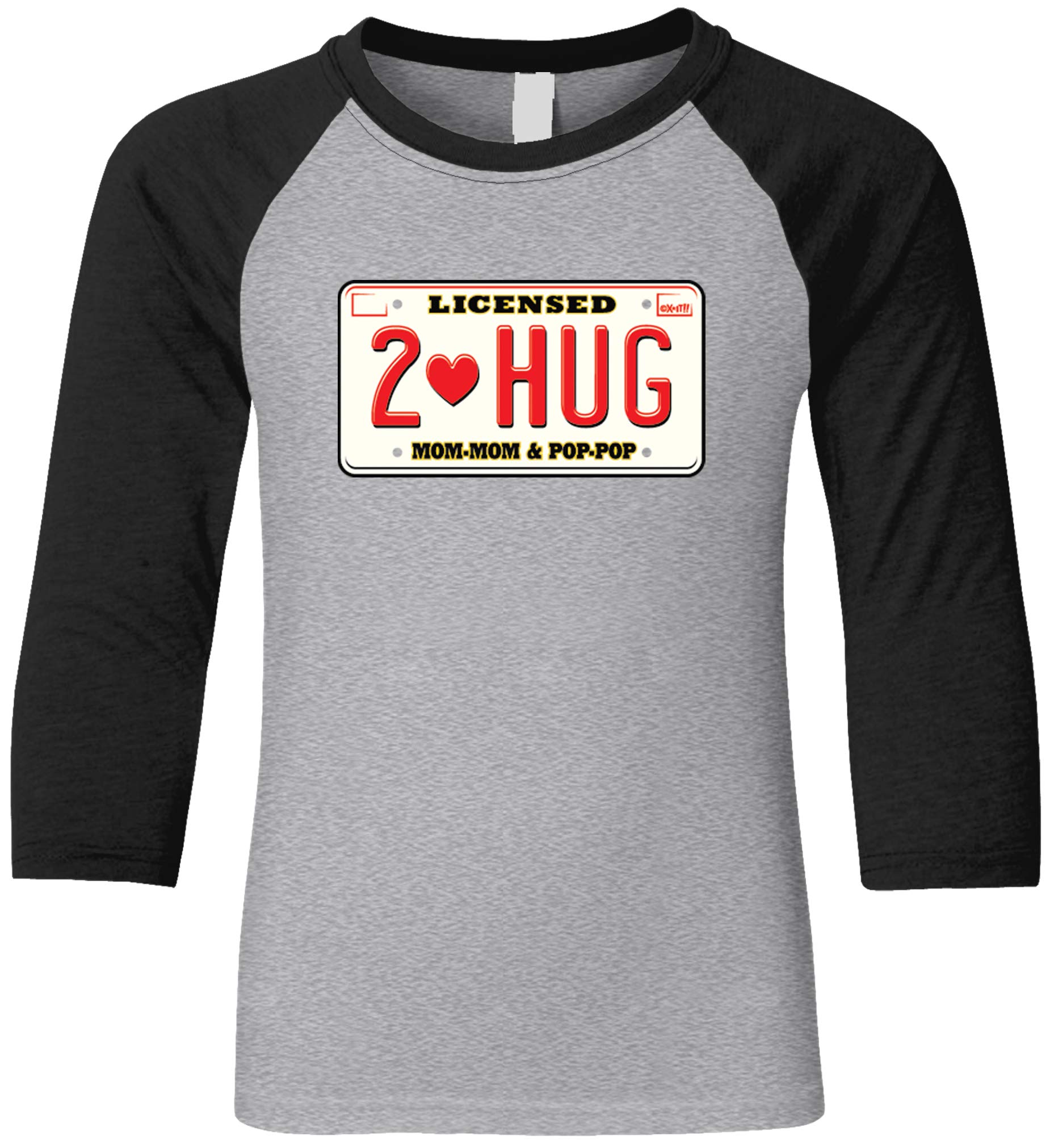 Amdesco Licensed 2 Hug MOM-MOM and POP-POP Youth Raglan Shirt - Comfortable Graphic Tee for Grandparents Day, Family Reunions & Casual Wear