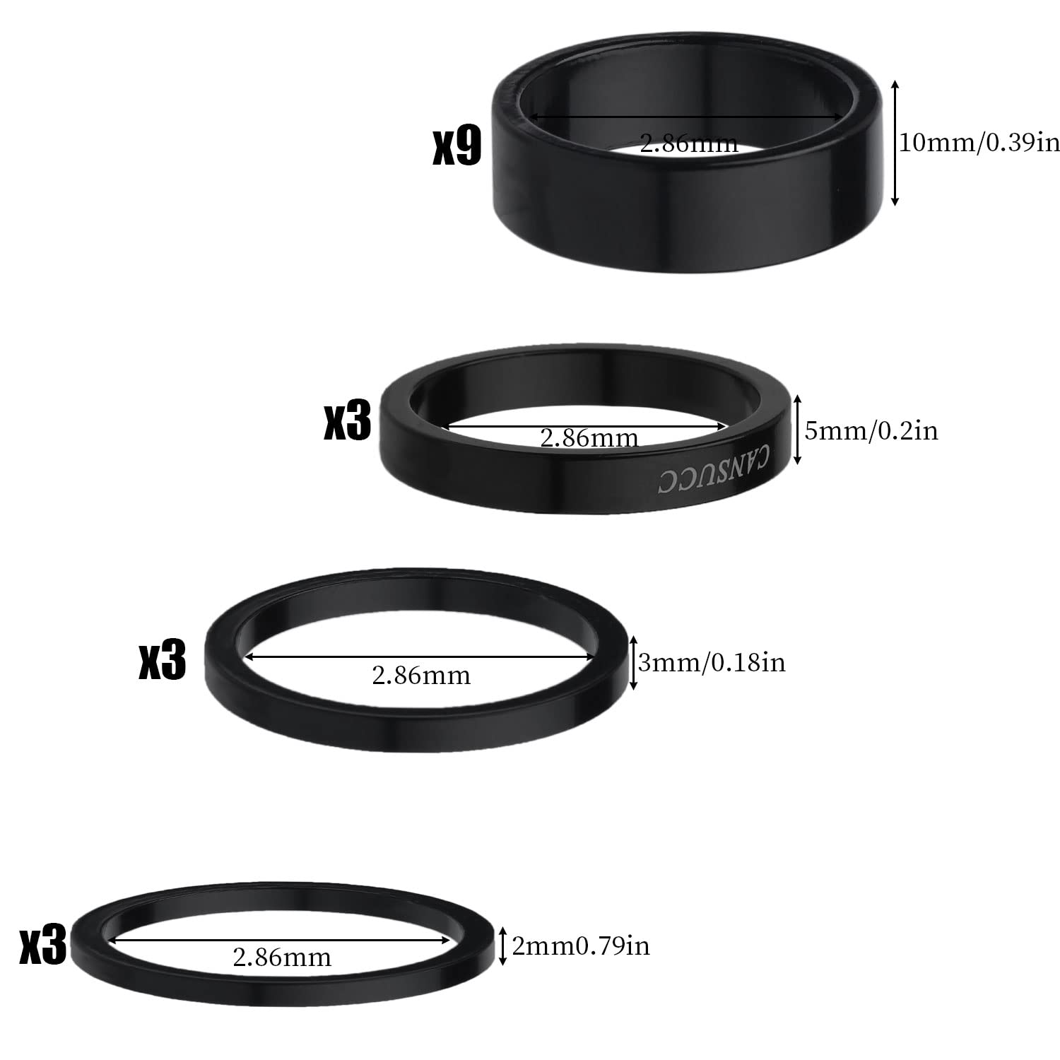 18pcs Bicycle Headset Spacer Kit - 1-1/8