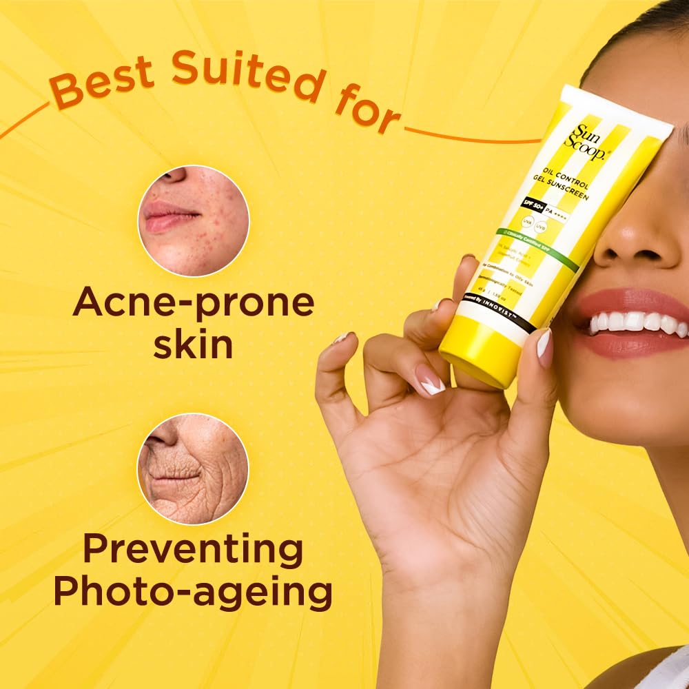Sunscoop Oil-Control Gel Sunscreen SPF 50+ PA++++ | Mineral & Petroleum Free | Mattifying Face Sunscreen for Oily Skin | Lightweight Non-Greasy Formula | Pore Unclogging & Anti-Aging | 45g | Perfect for Outdoor Activities, Beach Days & Daily Sun Protection
