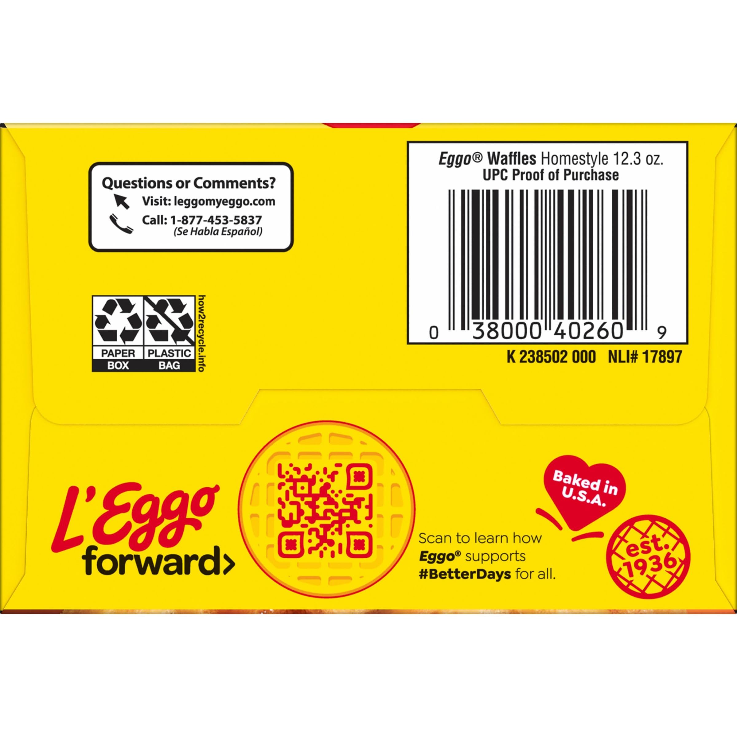Eggo Homestyle Frozen Waffles - Original Flavor, 10 Count (12.3oz) - Quick Breakfast Food for Busy Mornings, School Lunches & Family Breakfasts