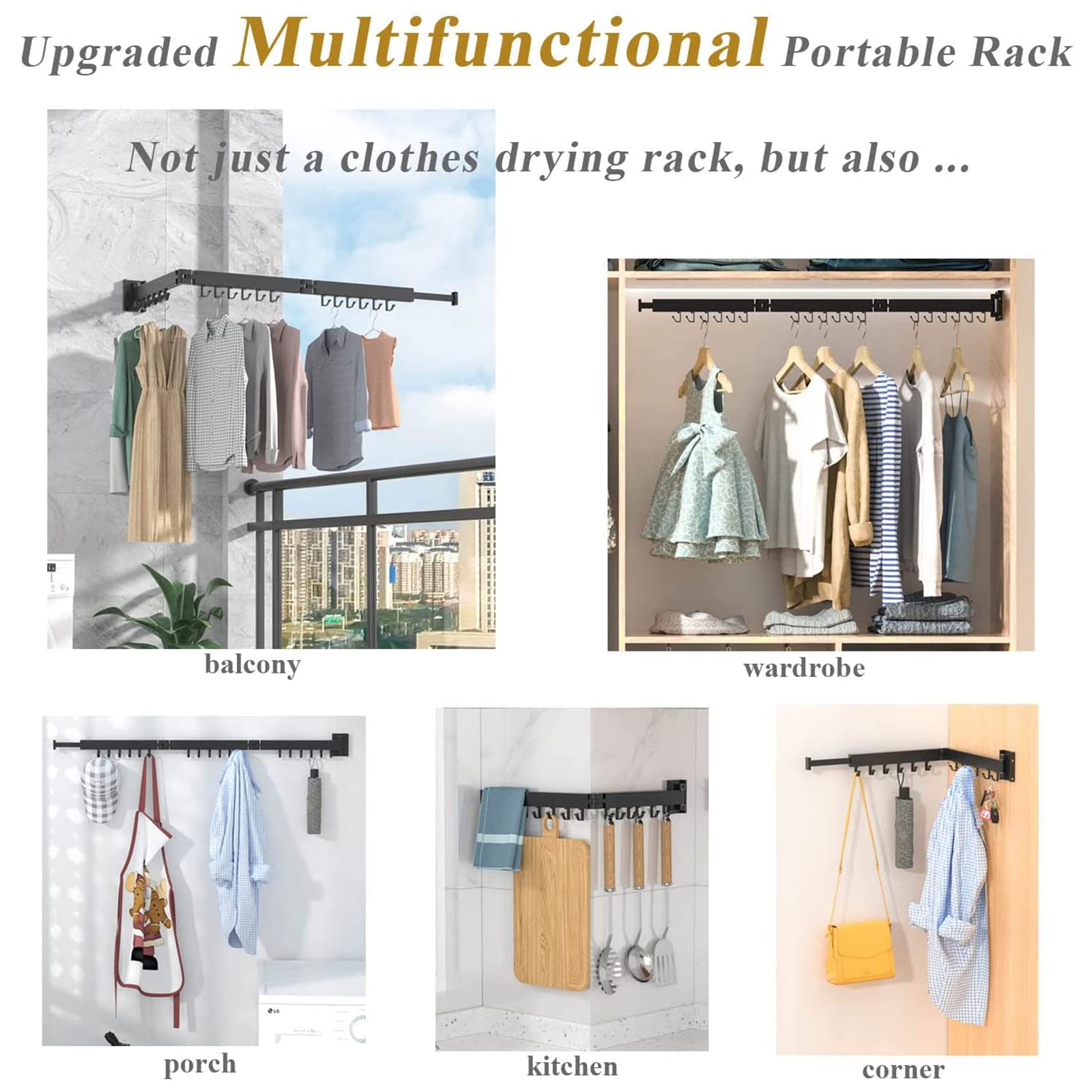 Wall Mounted Retractable Clothes Drying Rack - Space Saving Foldable Laundry Organizer for Balcony, Bedroom & Mudroom - White Single Fold - Perfect for Small Apartments & Compact Living Spaces