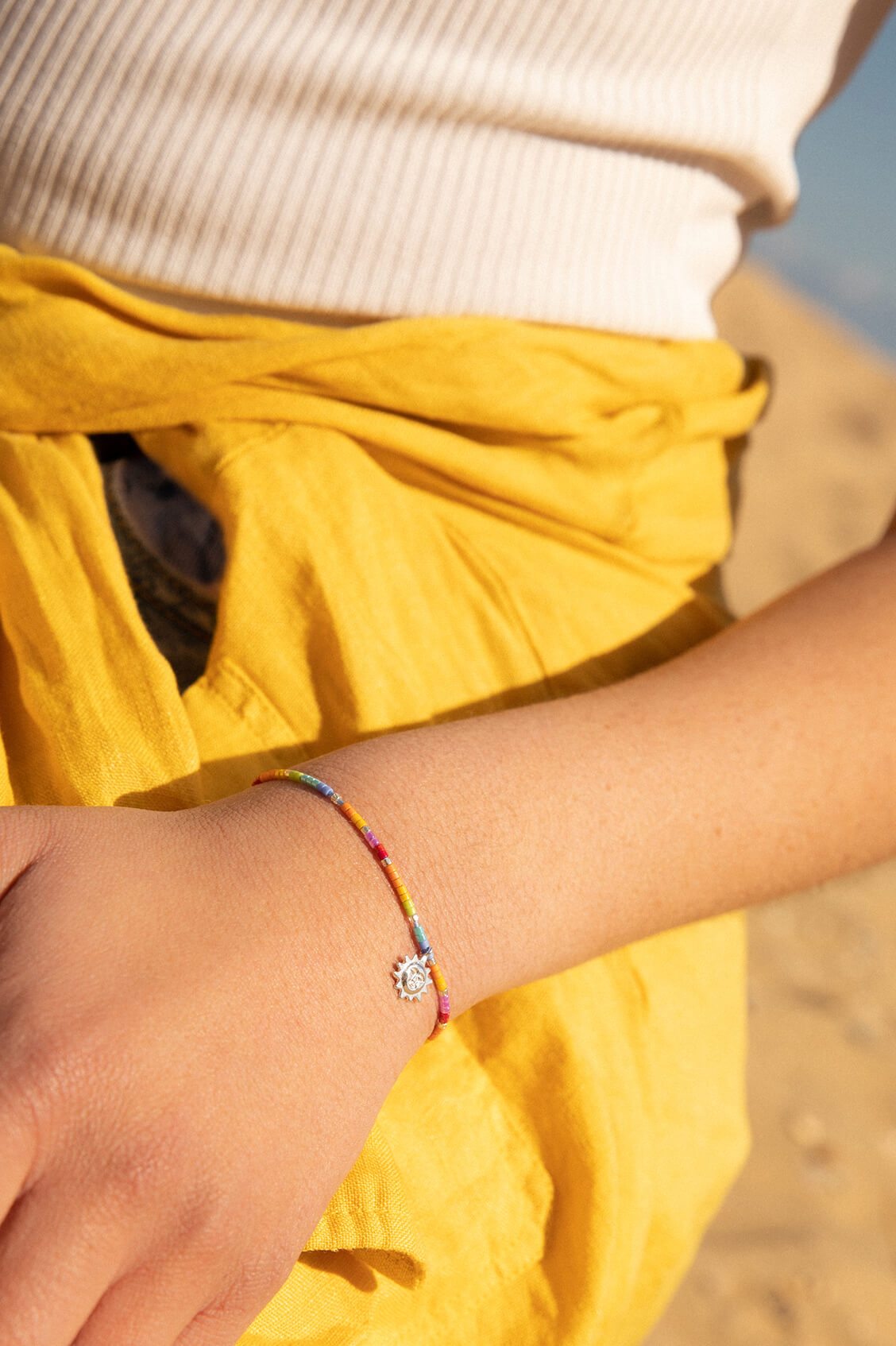 Beaded Rainbow Sun Charm Louise Bracelet - Handmade Bohemian Beaded Bracelet for Women - Perfect for Summer Festivals, Beach Parties & Boho Fashion Accessories