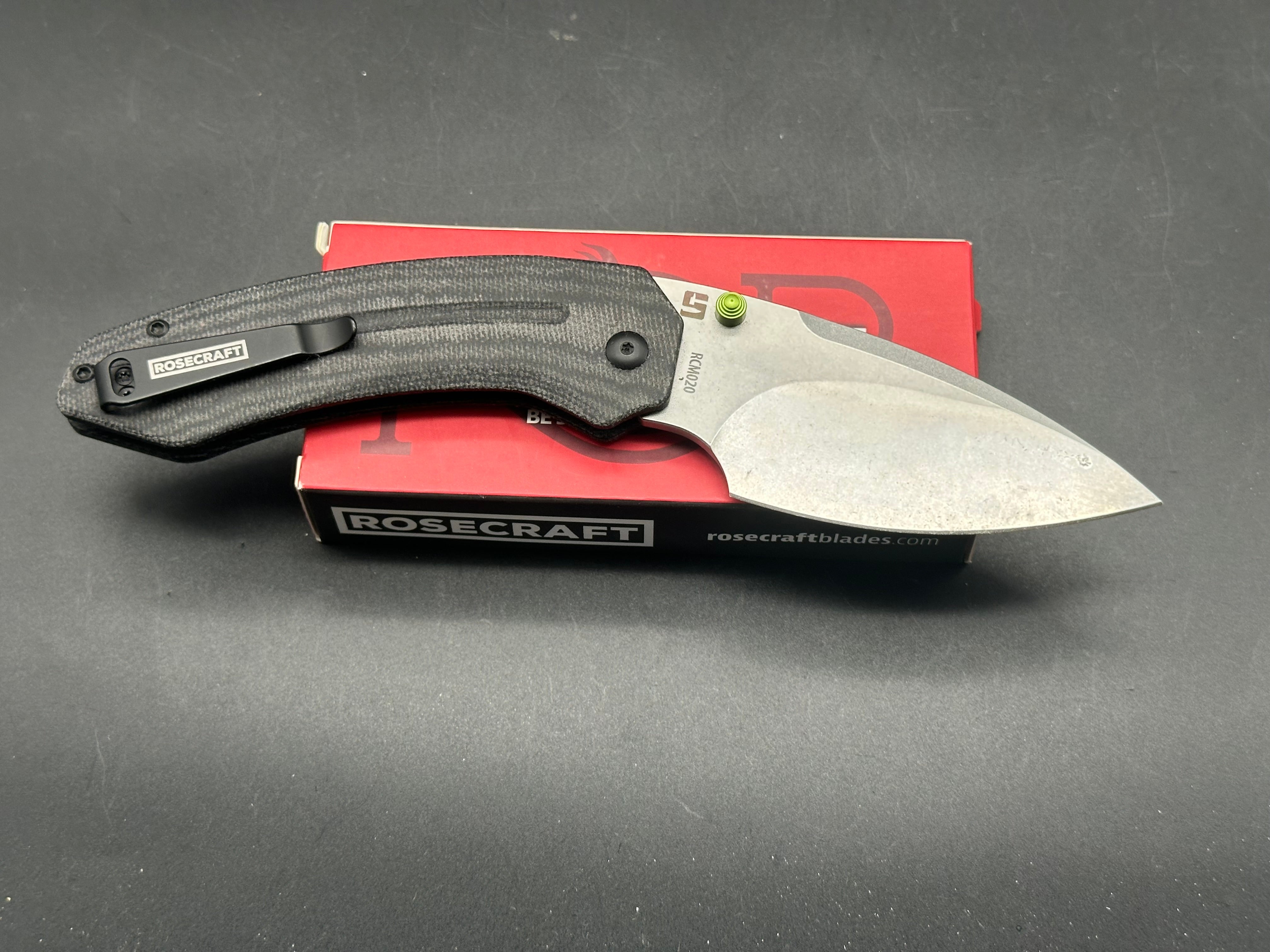 RoseCraft Blades Bowfin Button Lock Folding Knife with Micarta Handle - EDC, Outdoor Camping & Tactical Use