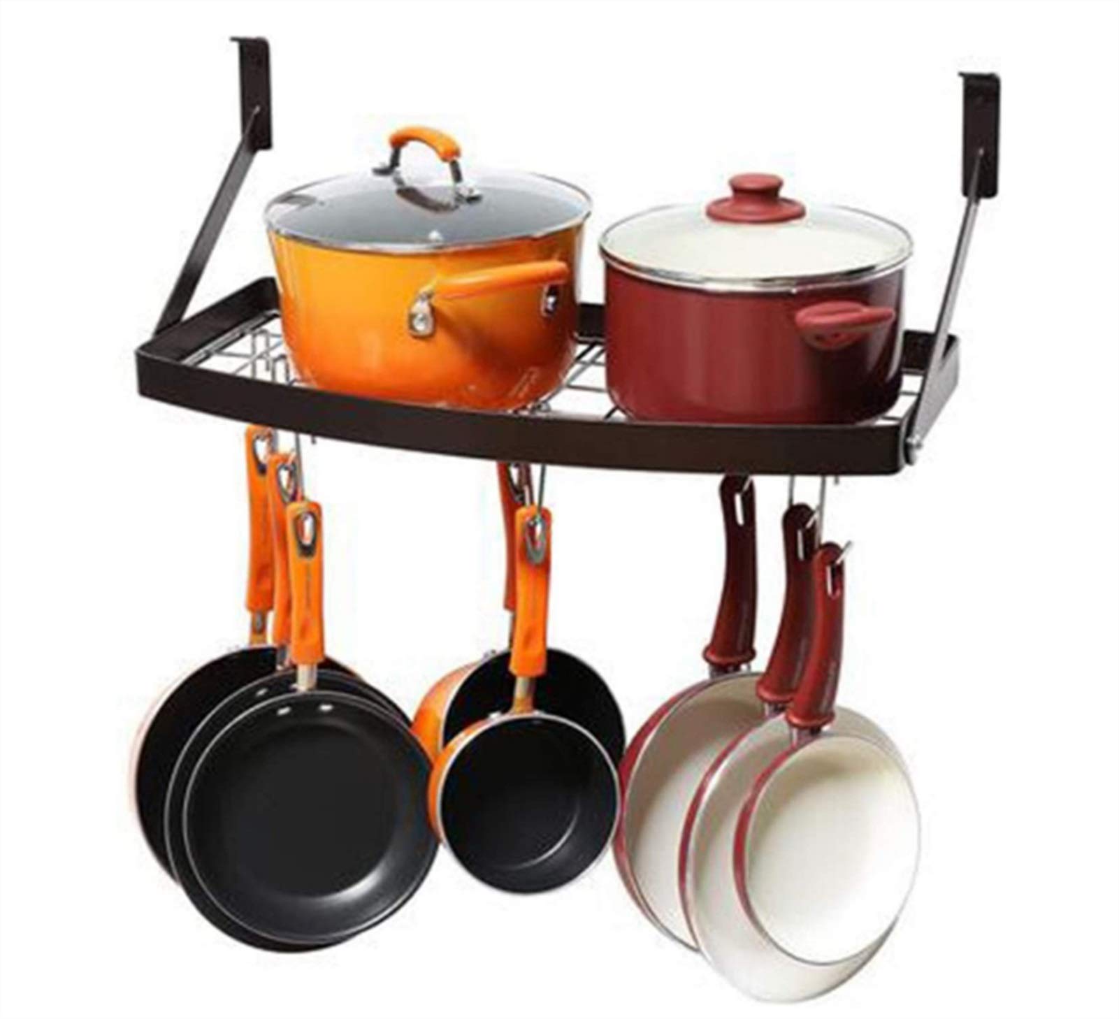 MIAOMSI Wall Mounted Kitchen Pot and Pan Organizer Rack - Black, 70x27x34cm - Space Saving Cookware Storage with Hooks for Pots, Pans & Utensils - Perfect for Small Kitchens, RVs, and Apartments