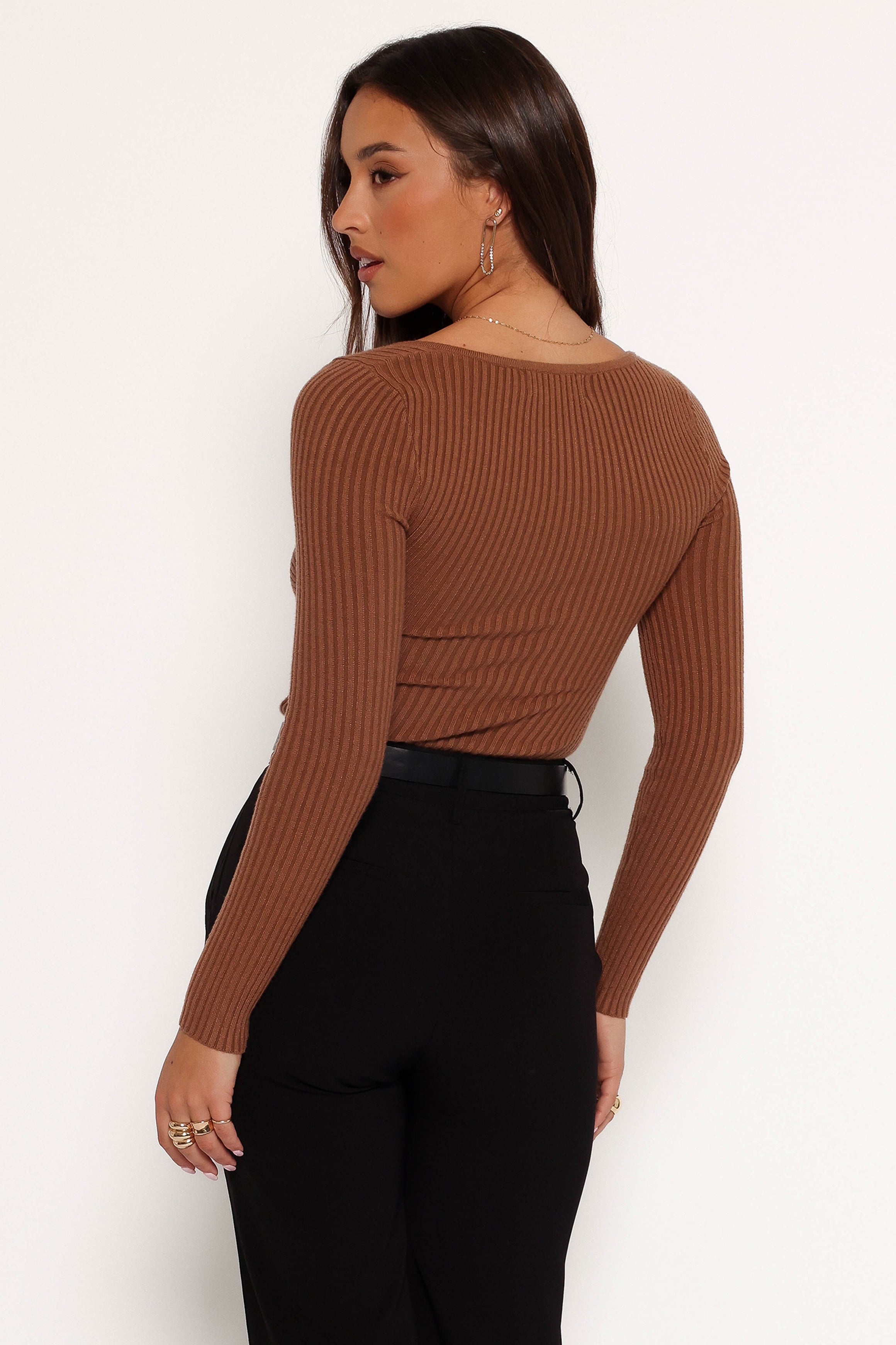 Akopo Women's Long Sleeve T-Shirt - Soft Cotton Casual Top in Warm Cognac Color | Perfect for Fall Layering, Office Wear & Weekend Outfits