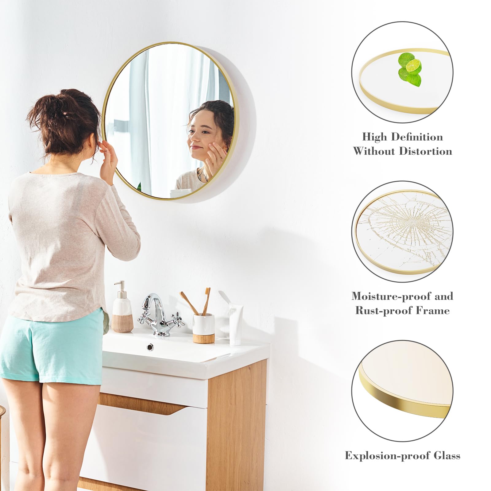 Sweet Crispy Gold Round Wall Mirror 24 Inch - Elegant Bathroom Mirror for Over Sink, Entryway, Bedroom & Vanity Decor | Perfect for Modern Home, Dressing Room & Makeup Area