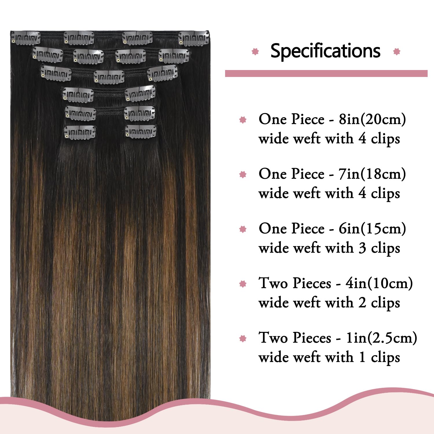 HUAYI Clip in Human Hair Extensions 22 Inch 7pcs - Ombre Dark Brown to Chestnut Brown Balayage Remy Hair (120g) for Volume & Length - Perfect for Parties, Weddings & Daily Styling #2/6/2