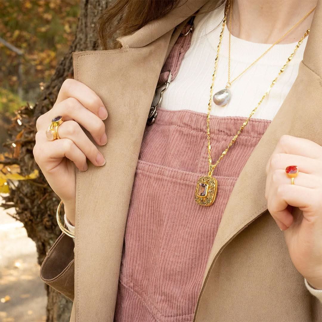 Elegant Gold Amethyst Locket with Photo Insert - Perfect for Valentine's Day Gifts & Keepsake Jewelry