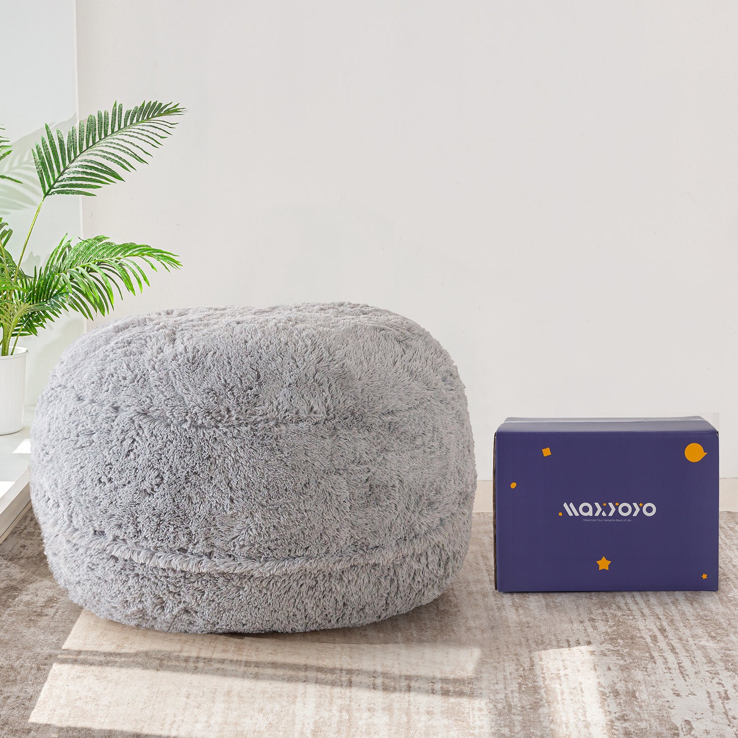 MAXYOYO Giant Bean Bag Bed - Extra Large Faux Fur Convertible Bean Bag Chair to Bed for Adults, Grey | Perfect for Living Room Lounging, Bedroom Relaxation & Guest Sleeping