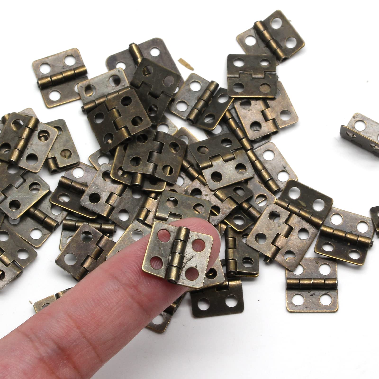 BokWin 50PCS Mini Brass Hinges for Wooden Jewelry Box - 13x12mm Antique Copper Hinges with 200 Screws - Perfect for DIY Crafts, Cabinets, Jewelry Chest & Small Wooden Box Repair