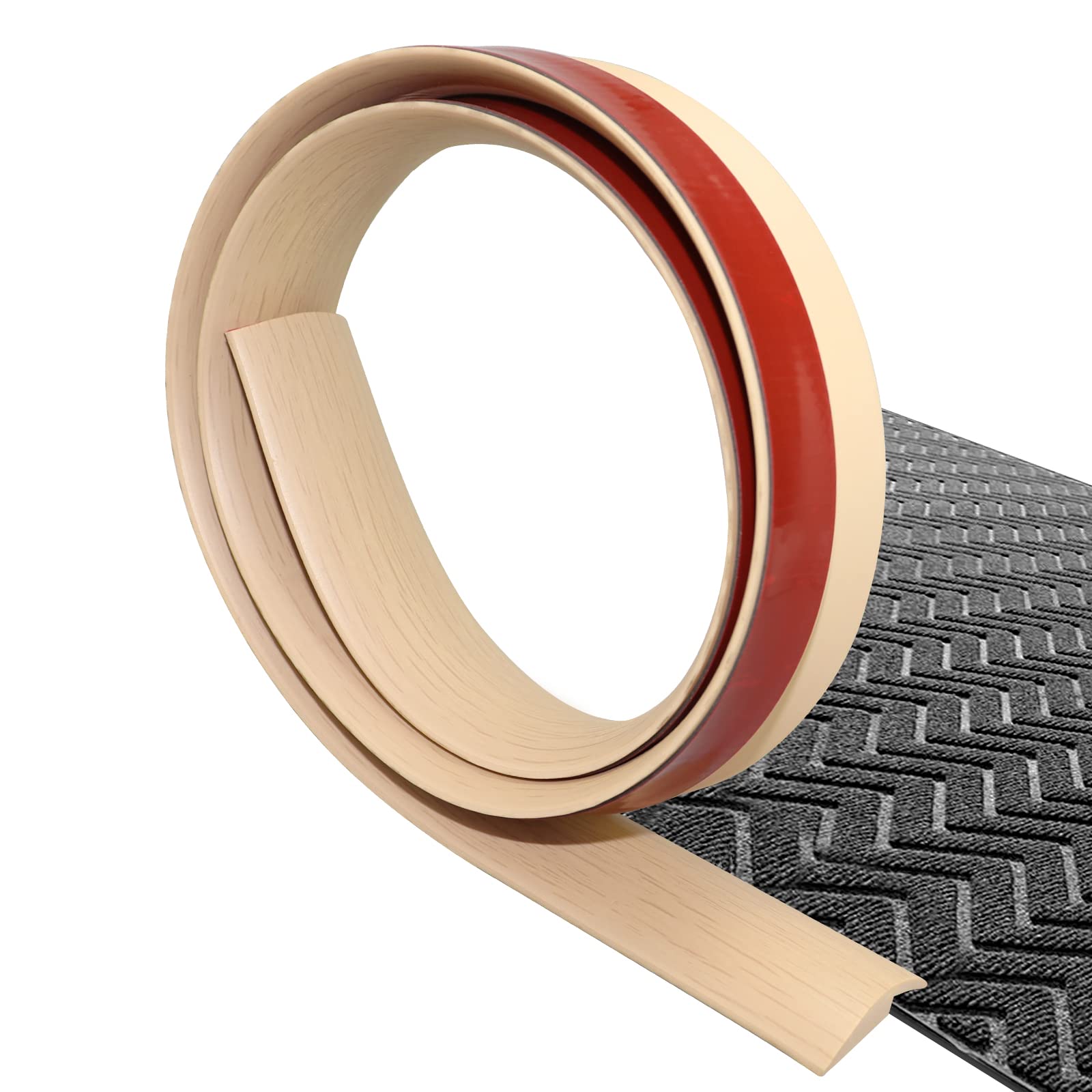 Self-Adhesive PVC Floor Transition Strip - Wood Grain Beige (3.3Ft) for Carpet & Hard Flooring - Smooth Threshold Edging for Gaps Under 5mm - Perfect for Doorways, Hallways & Room Dividers
