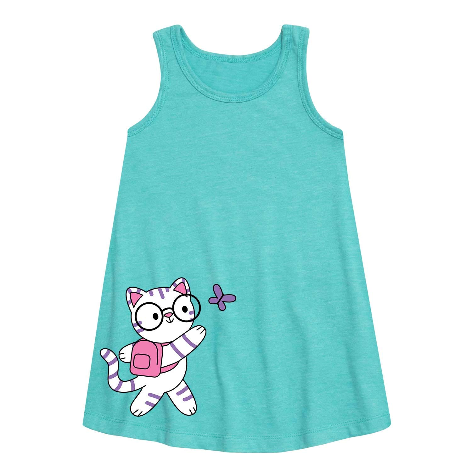 Instant Message - Backpack Cat Toddler & Youth Girls A-Line Dress - Perfect for Playdates, Parties & Everyday Wear