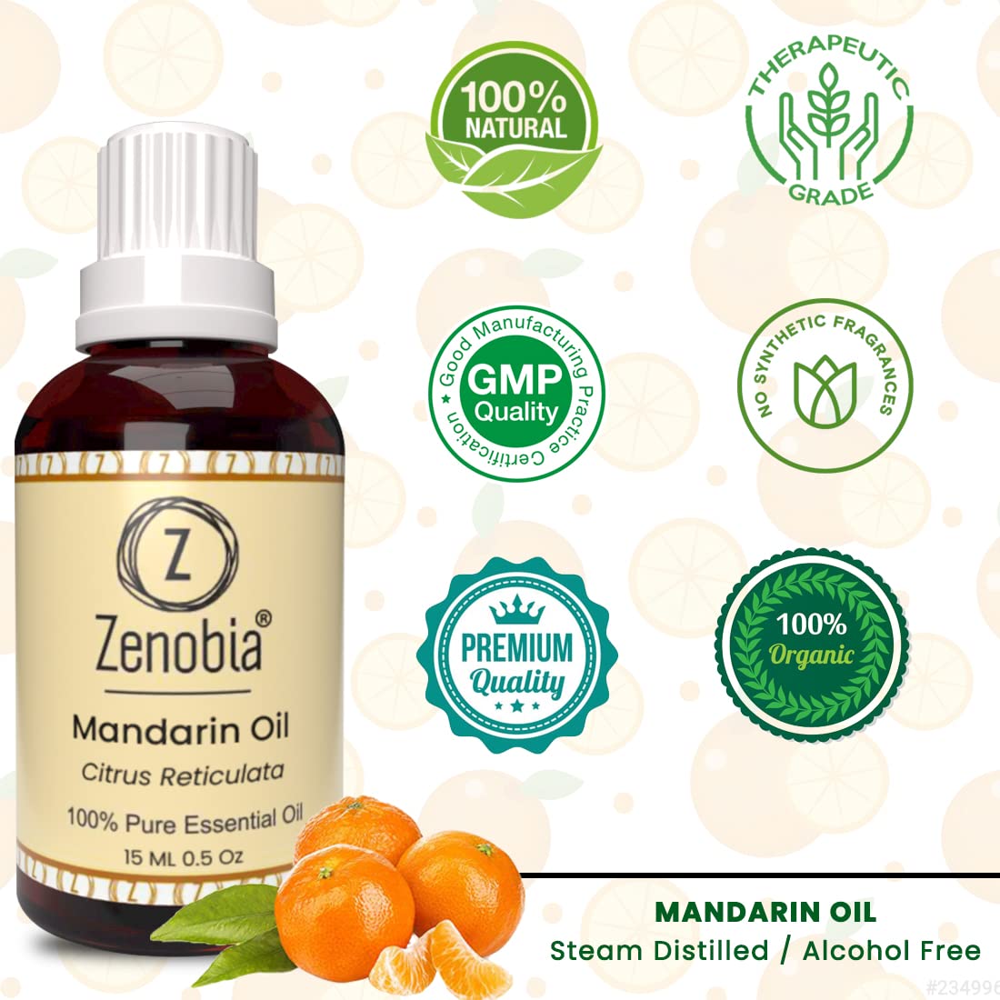 Zenobia Mandarin Essential Oil - 100% Pure Natural Therapeutic Grade for Hair, Beard, Skin & Body Care - Promotes Shine & Hydration - 15ml - Perfect for Aromatherapy, Massage & DIY Beauty Products