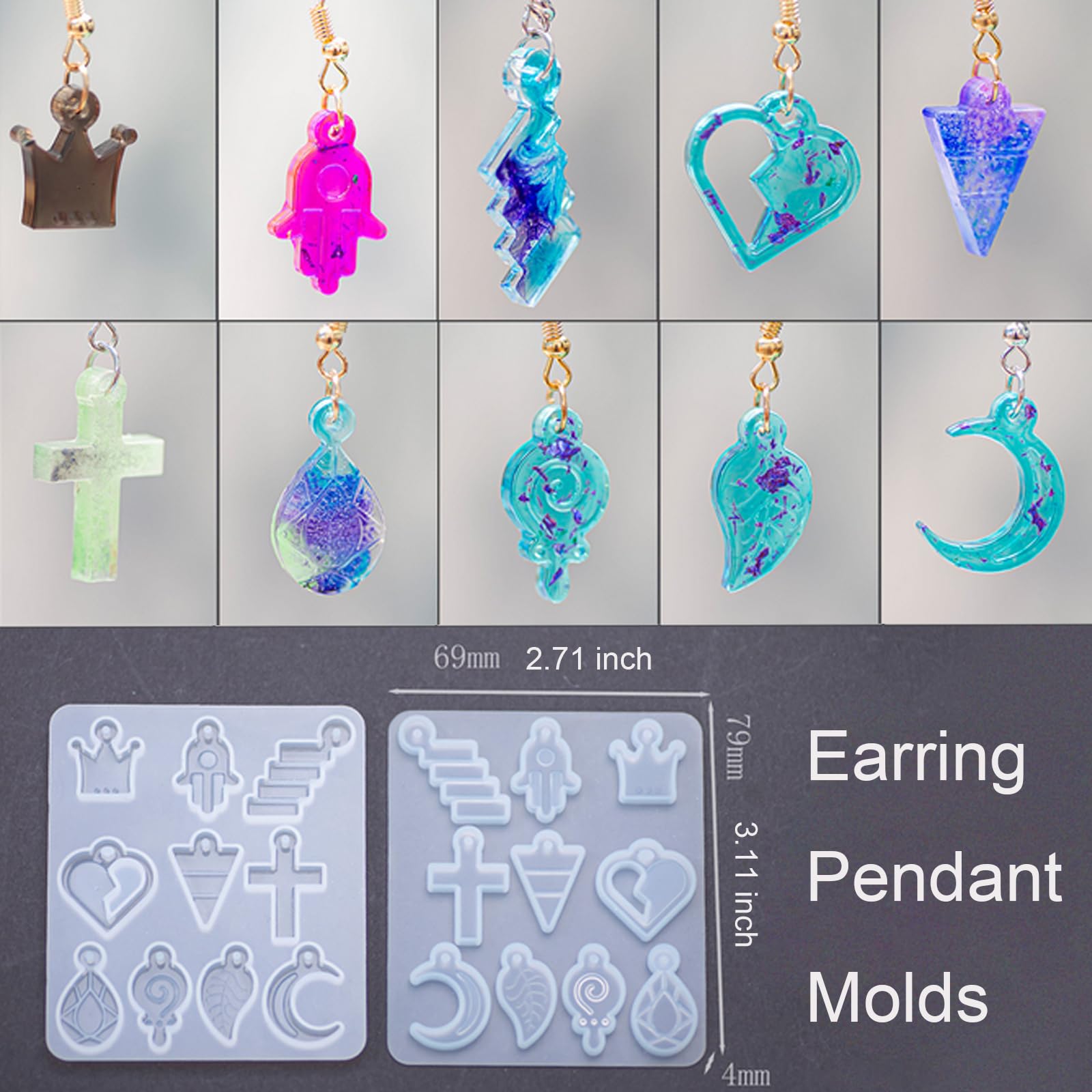 3 Pack Silicone Resin Earring Molds with Holes - Moon, Cross, Ocean, Animal, Plant & Heart Shapes for DIY Jewelry Making - Perfect for Tiny Stud Earrings, Pendants & Bracelet Charms (Great for Crafting, Gifts & Handmade Jewelry Business)