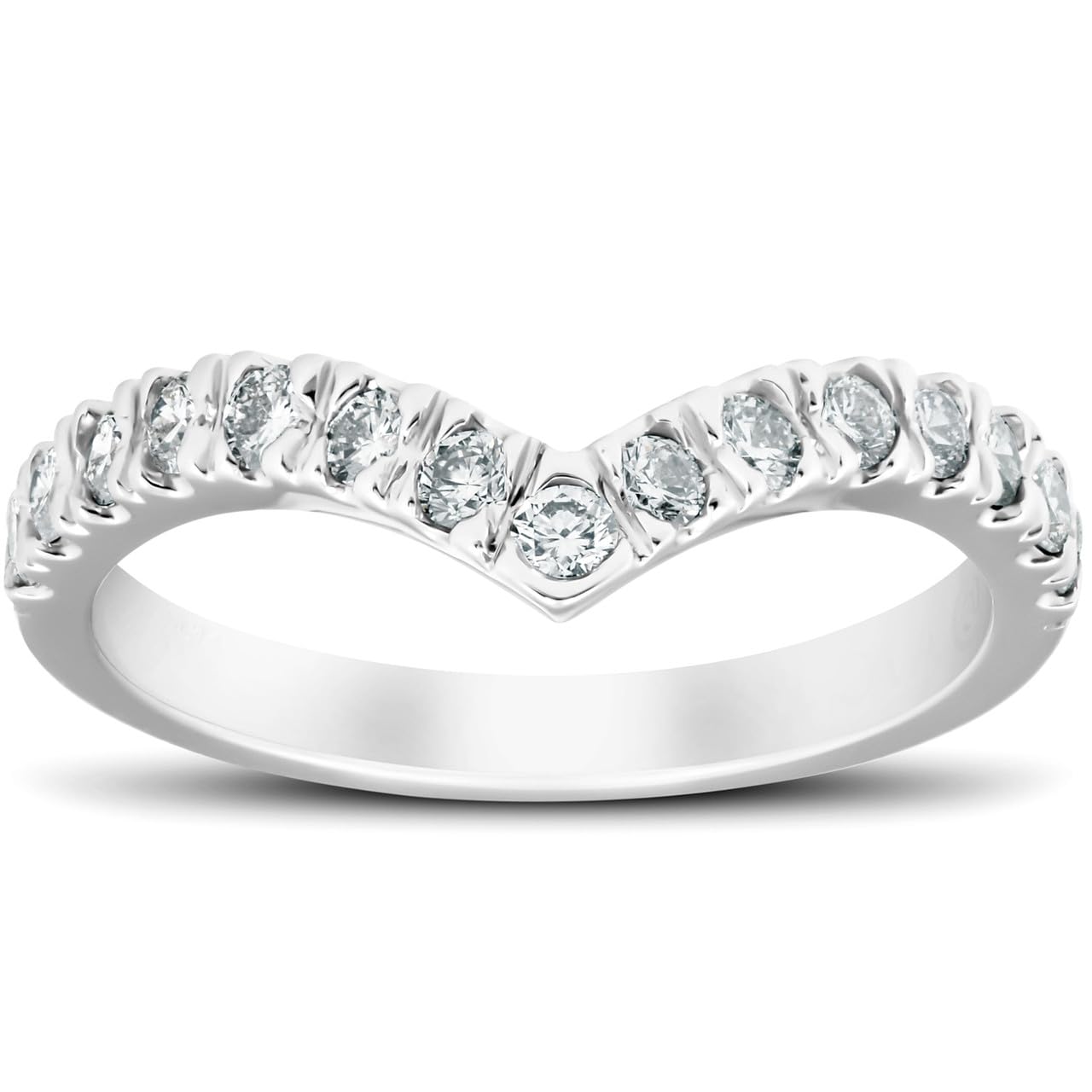 1/2 Carat Diamond Curved V-Shape Contour Ring - 14K White Gold Women's Wedding Band for Engagement, Anniversary & Special Occasions