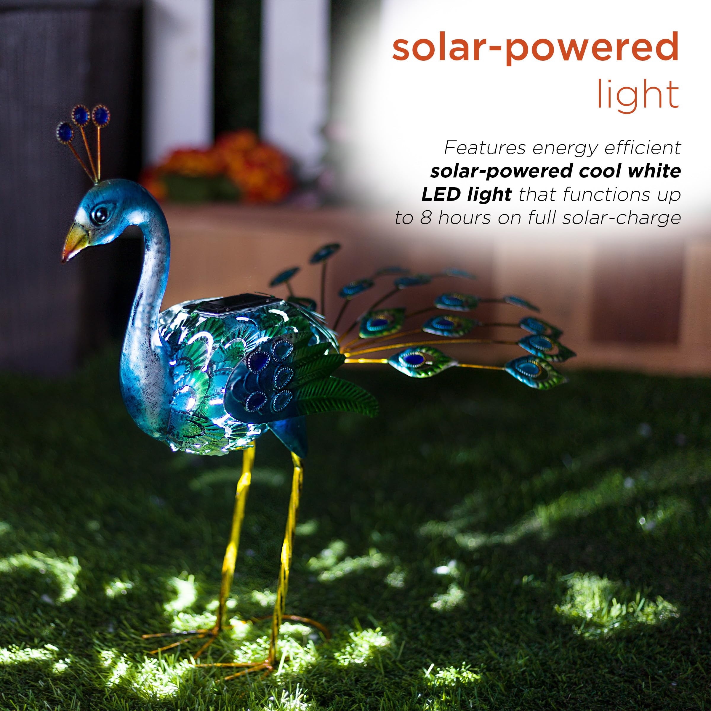 Solar-Powered Peacock Garden Statue with LED Lights - 19