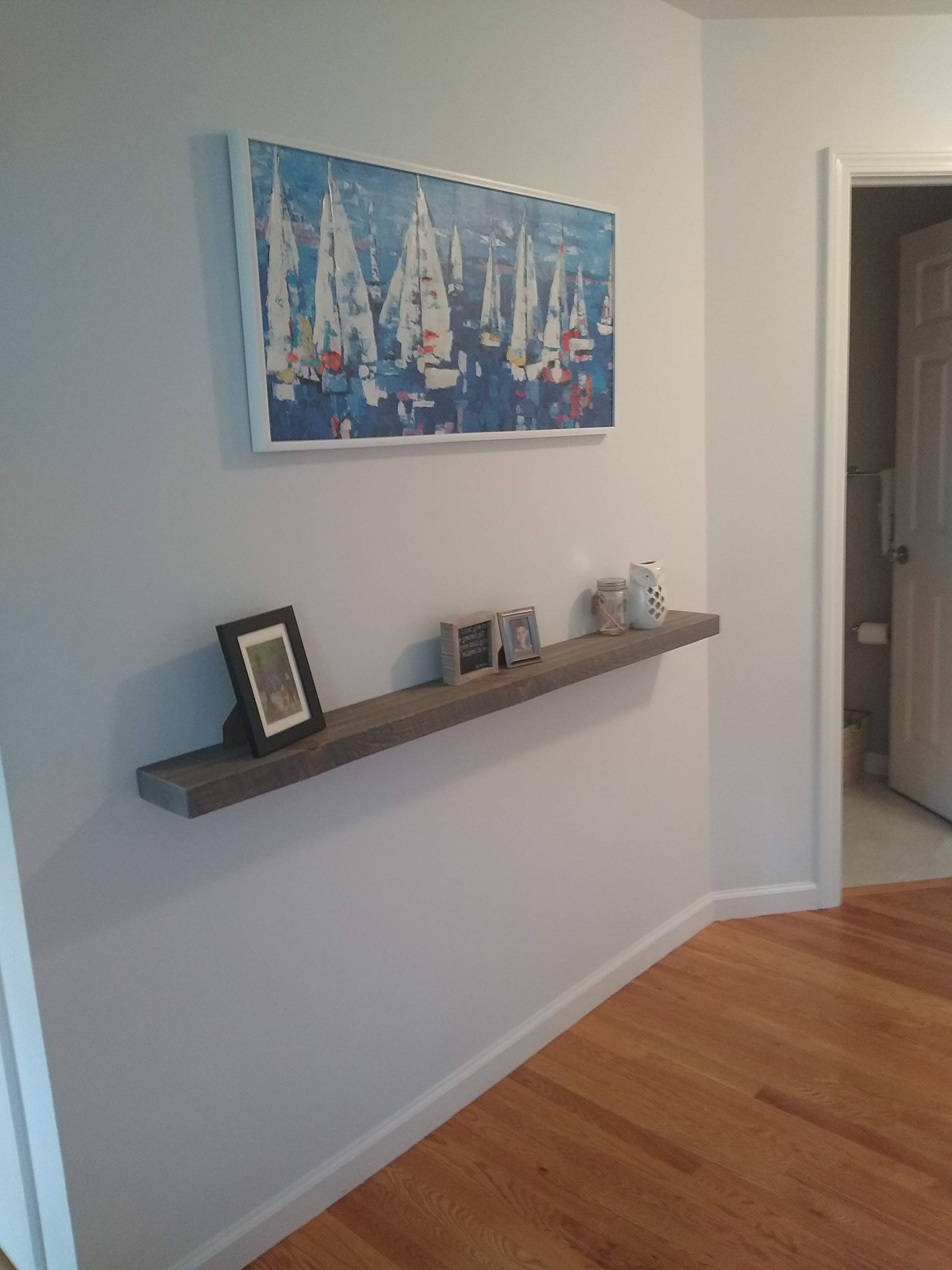 Joel's Antiques - 54 Inch Natural Wood Floating Shelves for Wall - Heavy Duty Rustic Wall Shelves - Perfect for Bedroom, Living Room, Kitchen Decor - Gray Wooden Shelf (54x6x2 Inches) - Ideal for Displaying Books, Photos, Plants and Home Decor Items