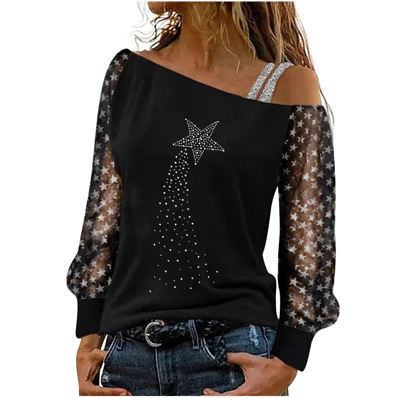 ZEFOTIM Funny Valentine's Day Shirts for Women - Vintage Single Shoulder Long Sleeve Tunic Blouse with Stylish Print | Perfect for Date Nights, Parties & Casual Wear