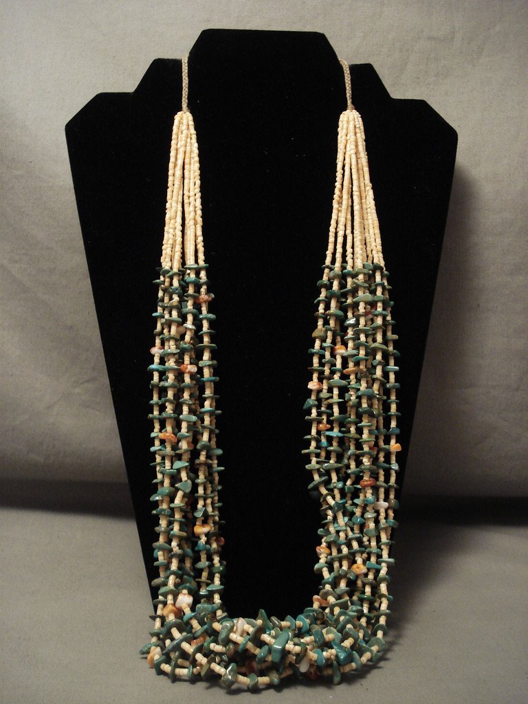 178 Gram Natural Green Turquoise Heishi Beaded Necklace - Authentic Navajo Native American Jewelry for Women, Handmade Tribal Accessory for Boho Fashion, Spiritual Healing & Gift Giving
