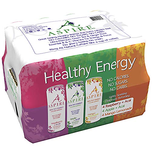 Aspire Healthy Energy Drink 12-Piece Variety Pack (3 Packs) - Sugar-Free, Low-Calorie, Natural Ingredients for Workout, Focus & Daily Energy Boost | Perfect for Gym, Office & Active Lifestyle