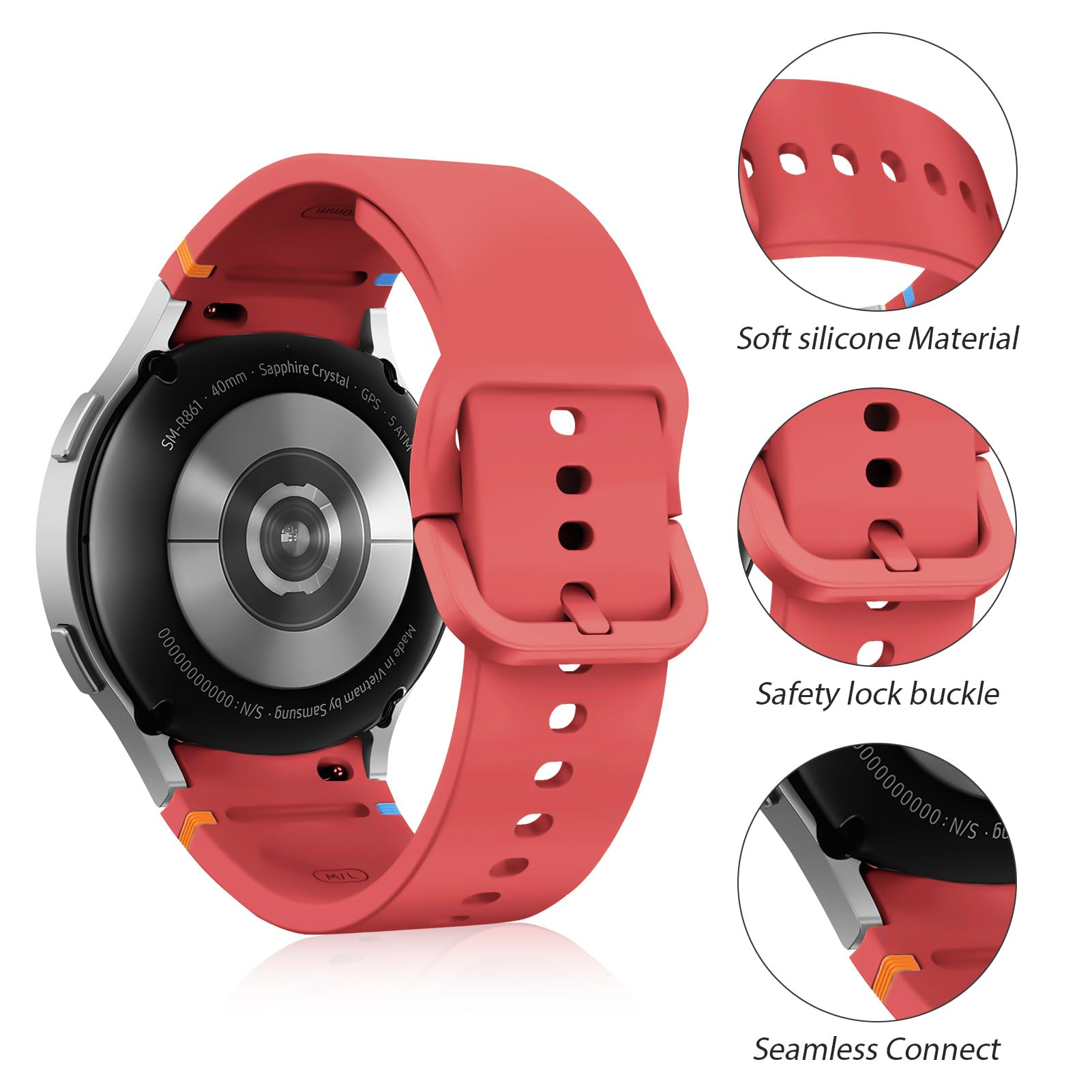 Samsung Galaxy Watch 7/6/5/4/FE Bands - No Gap Silicone Strap for Workout & Daily Use
