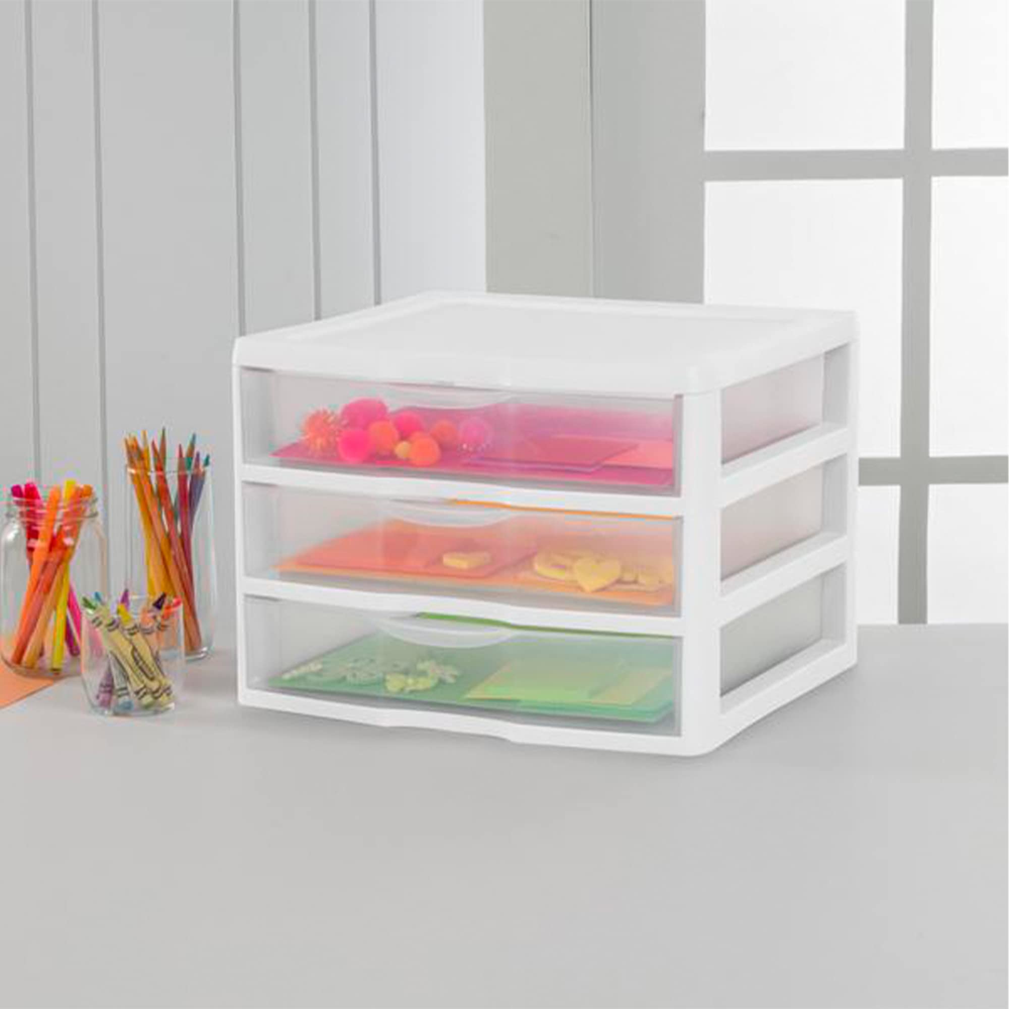 Sterilite 12-Pack 3 Drawer Desk Organizer for Office Supplies - White Plastic Storage Bins for Stationery, Pens & Small Items - Perfect for Home Office, School & Workspace Organization