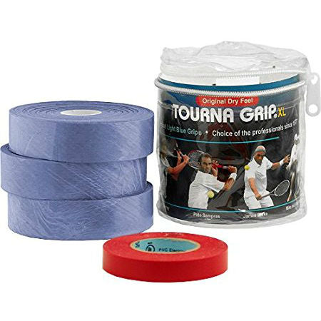 Tourna Grip Original XL Overgrip - 30 Pack with Travel Pouch (Blue) | Tennis, Badminton, Squash Racket Grip | Non-Slip, Absorbent, Durable Sports Overgrip for Enhanced Performance