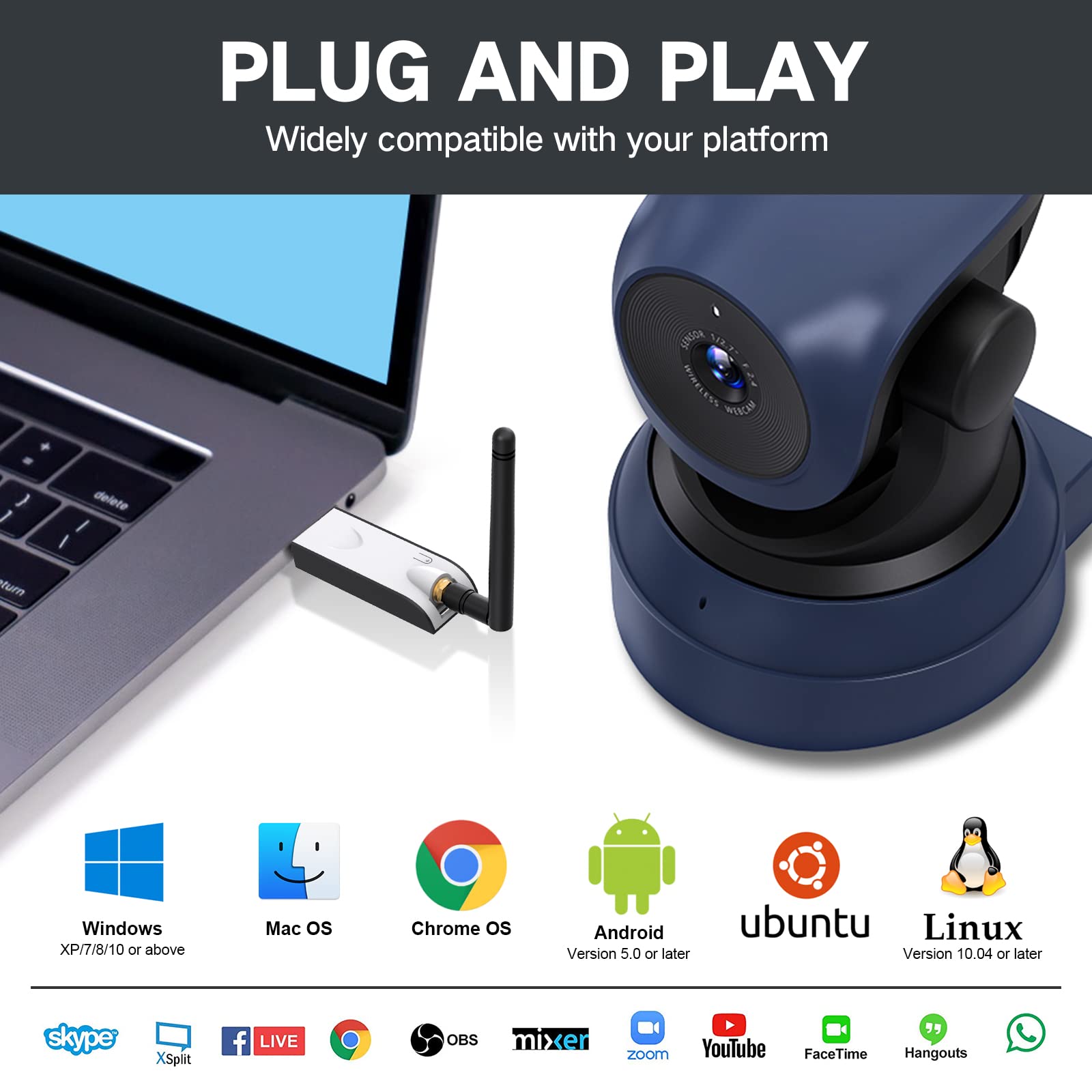 1080P HD Wireless Webcam for PC, Mac, Laptop & MacBook - Plug & Play USB Camera with Adjustable Angle, Tripod Stand - Perfect for Zoom, Skype, Teams Video Calls, Live Streaming & Online Meetings