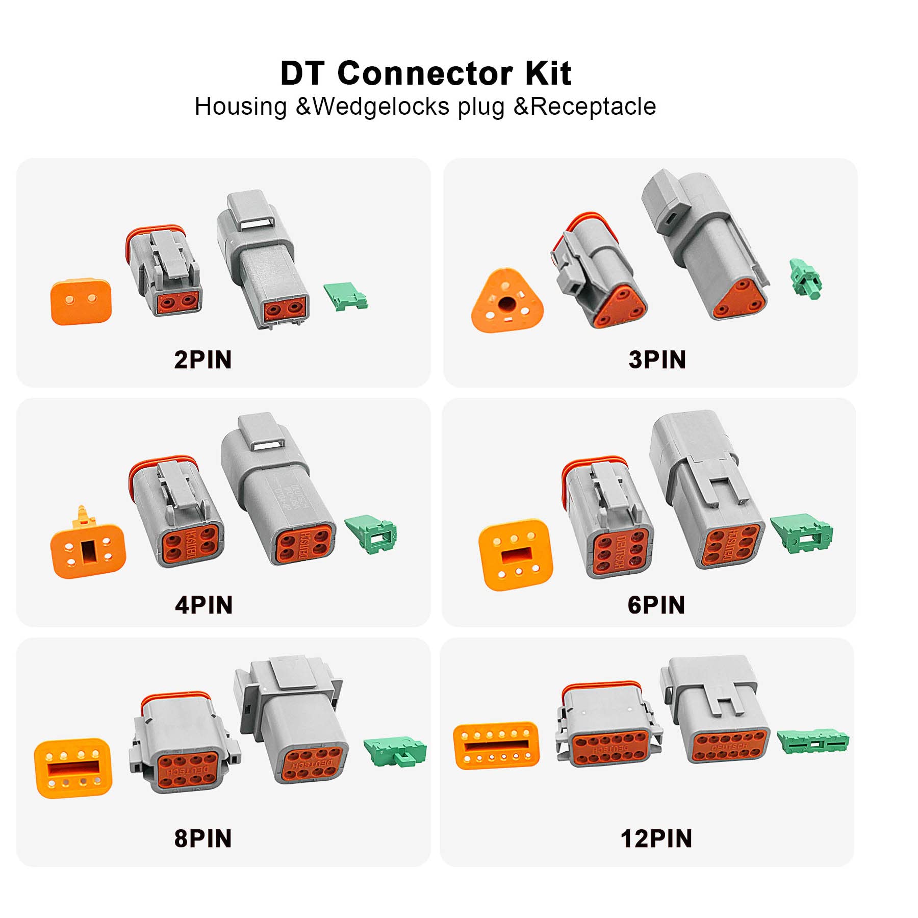 188Pcs Deutsch Connector Kit - 8 Sets 2/3/4/6/8/12 Pin Waterproof Automotive Electrical Wire Connectors & Terminals for Car, Truck, Motorcycle Wiring & Electrical Repairs