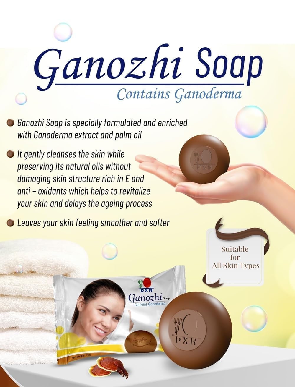 DXN Ganozhi Soap with Ganoderma Extract - Natural Skin Cleansing Bar for Acne & Glowing Skin (Pack of 2) - Perfect for Daily Face & Body Wash Routine