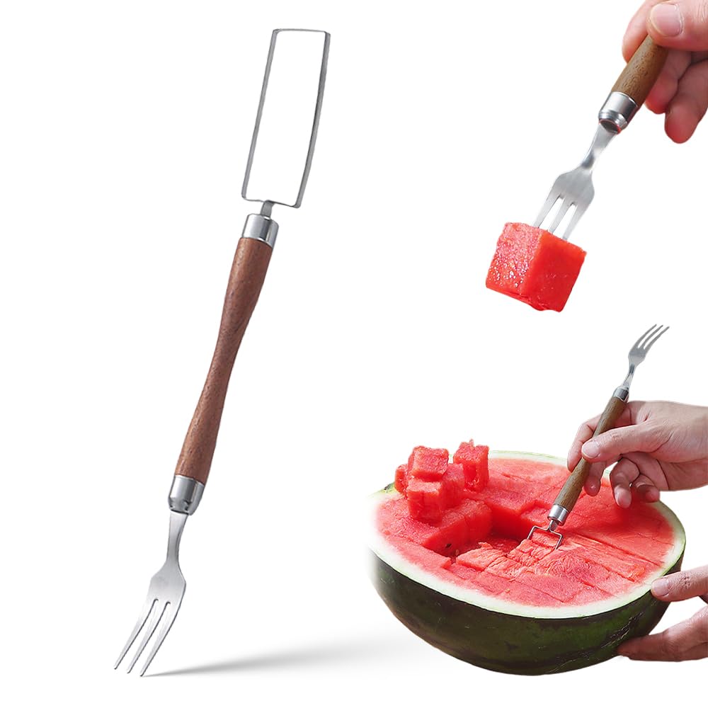 2-in-1 Stainless Steel Fruit Cutter & Watermelon Slicer - Dual Head Kitchen Tool for Watermelons, Pineapples & Fruits - Perfect for Summer BBQs, Picnics & Home Kitchen Use