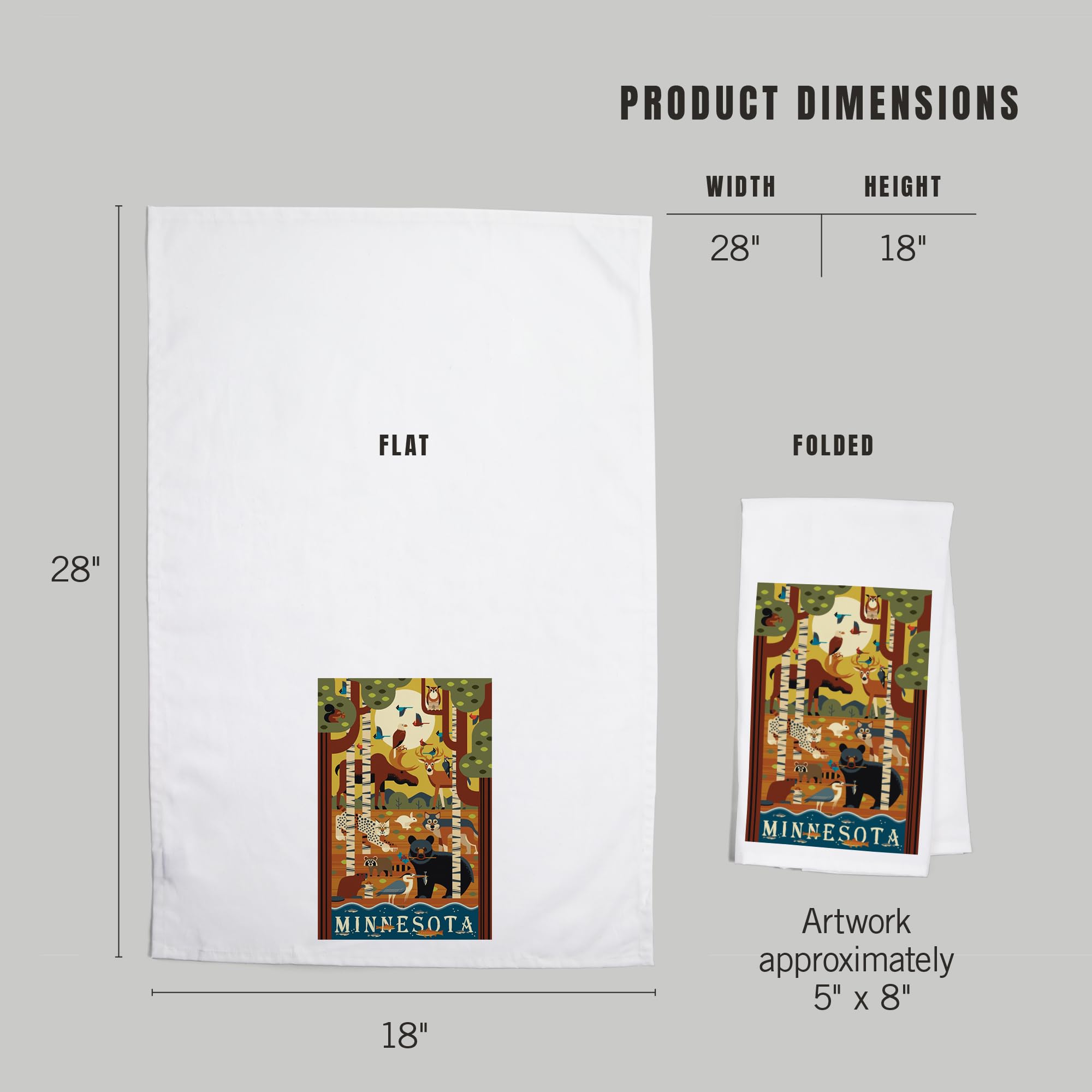 Minnesota Forest Animals Geometric Print 100% Cotton Tea Towel - Decorative Hand Towel for Kitchen, Bathroom & Home Decor - Perfect for Farmhouse, Cabin & Rustic Style Homes