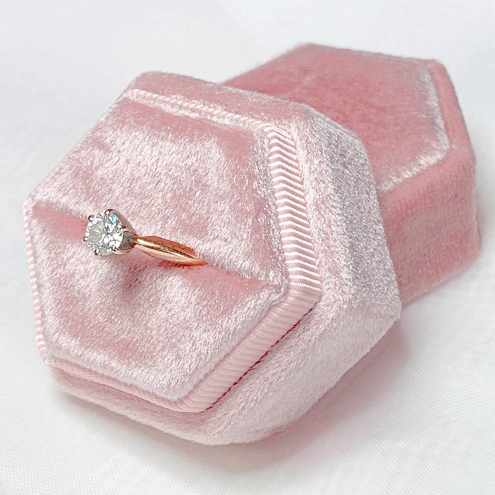 Vintage Velvet Hexagon Engagement Ring Box - Single Slot Proposal Ring Holder for Bride, Handmade Wedding Ring Bearer Box, Rose Pink Velvet Jewelry Gift Box - Perfect for Proposals, Weddings & Anniversaries
