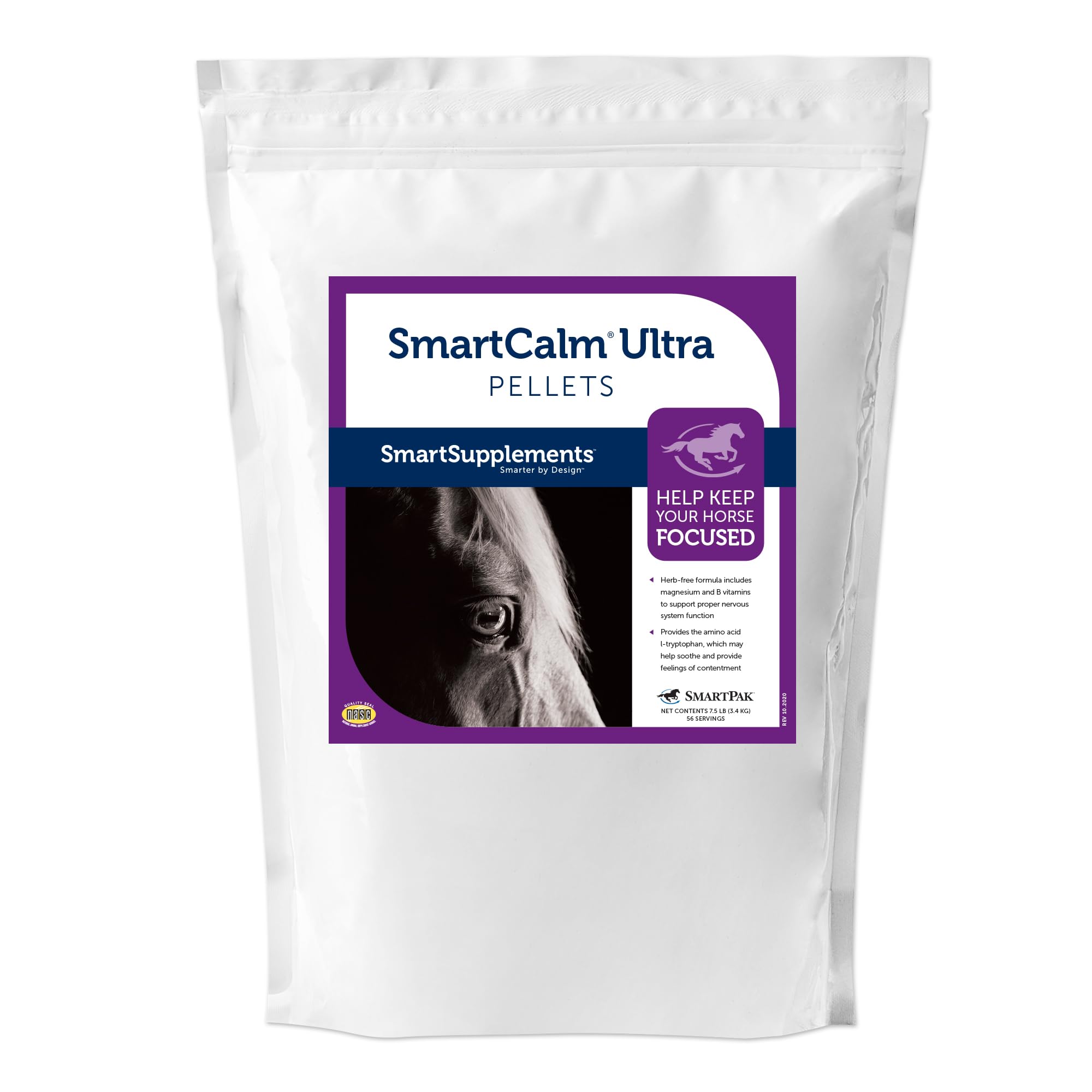 SMARTPAK SmartCalm Ultra Pellets - Natural Calming Supplement for Horses | Sugar-Free & Herb-Free Equine Stress Relief | Reduces Anxiety & Skittish Behavior | 7.5 lb Bag | Perfect for Trail Riding, Training & Show Environments