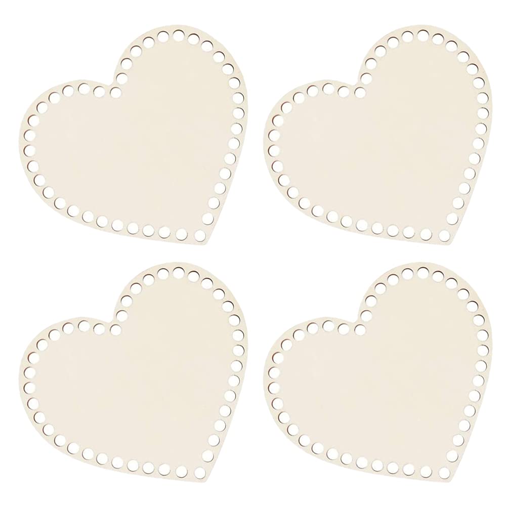 IMIKEYA Crochet Bag Bottom Shapers 4PCS - 15x15cm Wooden Purse Base, DIY Knitting Basket Weaving Supplies, Heart Handbag Craft for Woven Hamper & DIY Gift Making