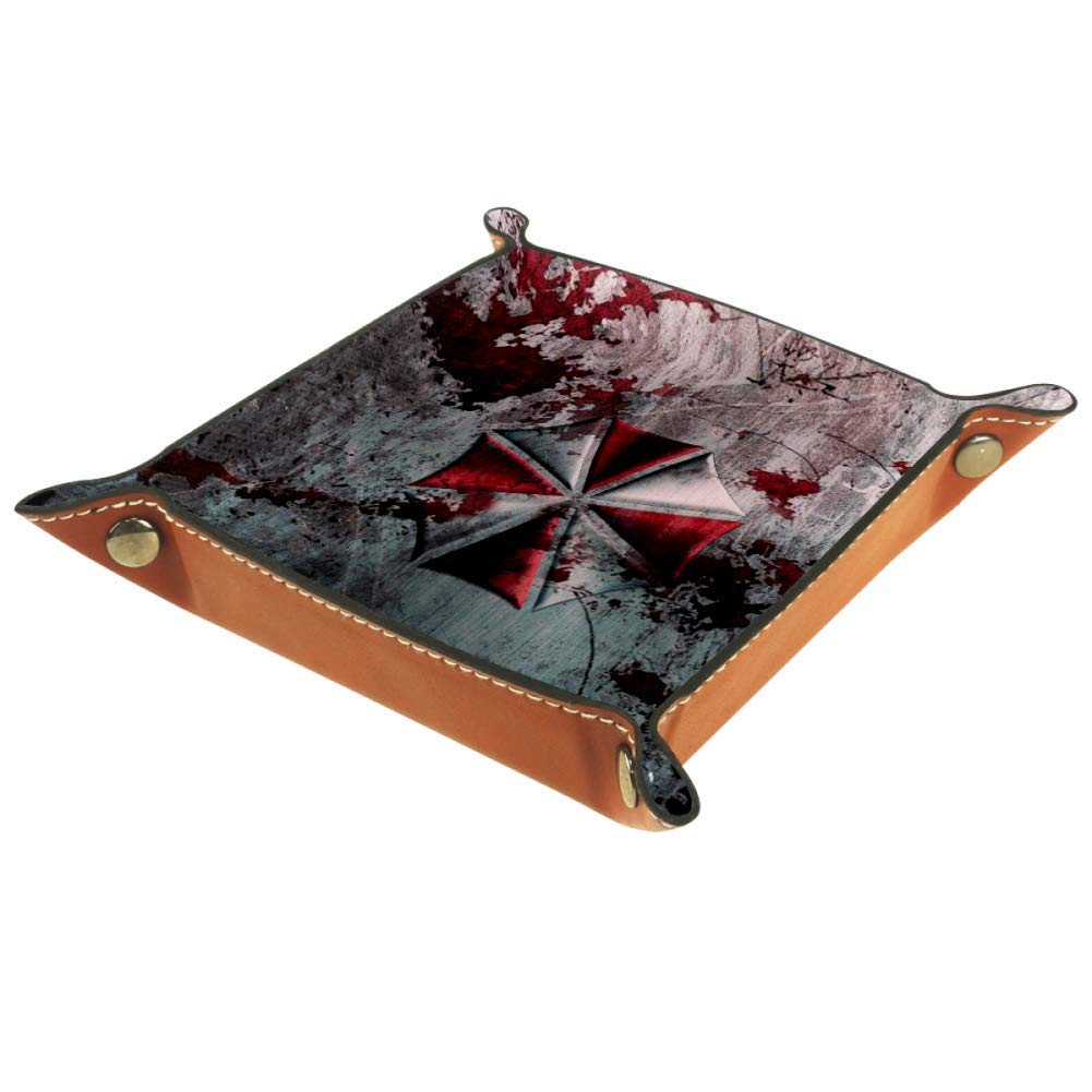 Umbrella Corporation Leather Valet Tray - Resident Evil Themed Jewelry Organizer Box for Wallets, Watches, Keys & Phones - Perfect for Gaming Collectors & Office Desk Organization
