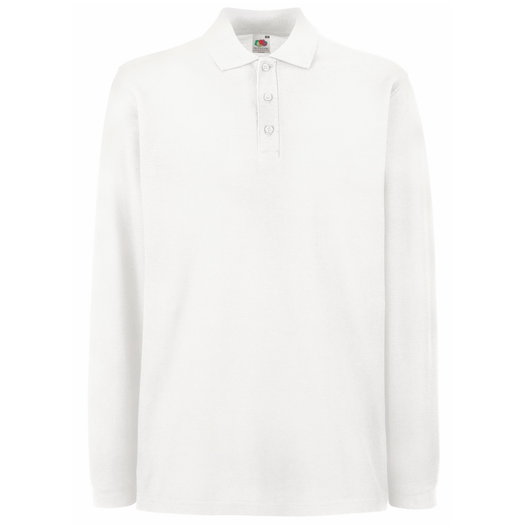 Fruit of the Loom Men's Premium Long Sleeve Polo Shirt - Comfortable Cotton Blend, Breathable Fabric, Classic Fit - XXL White - Perfect for Business Casual, Office Wear & Everyday Outfits