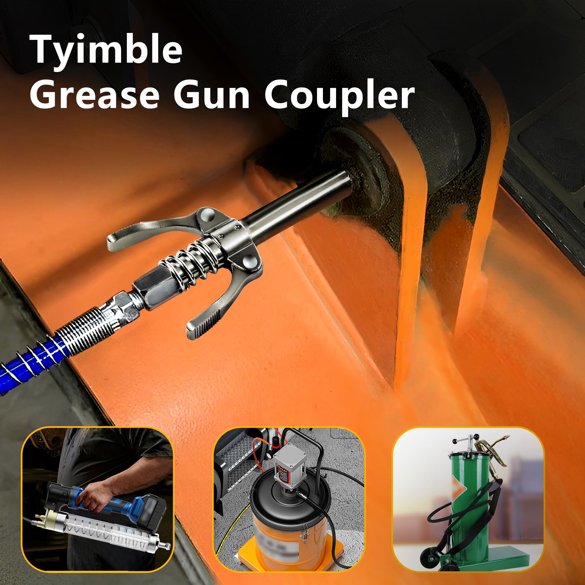 Heavy-Duty Grease Gun Coupler - 6-Jaw Secure Lock for Zerk Fittings, 10000 PSI Leak-Proof Quick Release Design, Universal 1/8