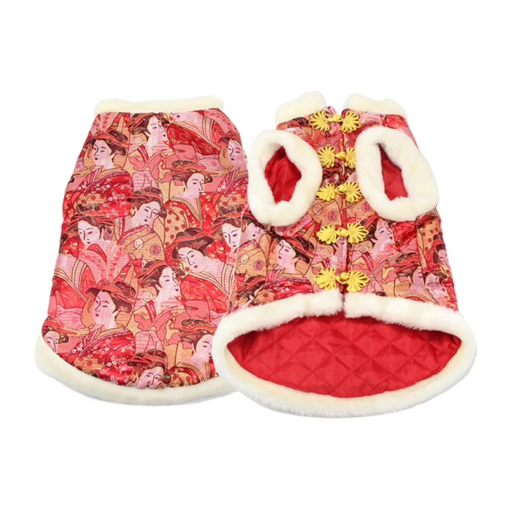 Chinese New Year Dog Clothes - Traditional Tang Suit Cheongsam Outfit for Welsh Corgi, Poodle & Bichon - Winter Coat Jacket Costume for Small Dogs (Color A, Size XL) - Perfect for Holiday Photos, Family Gatherings & Festive Celebrations